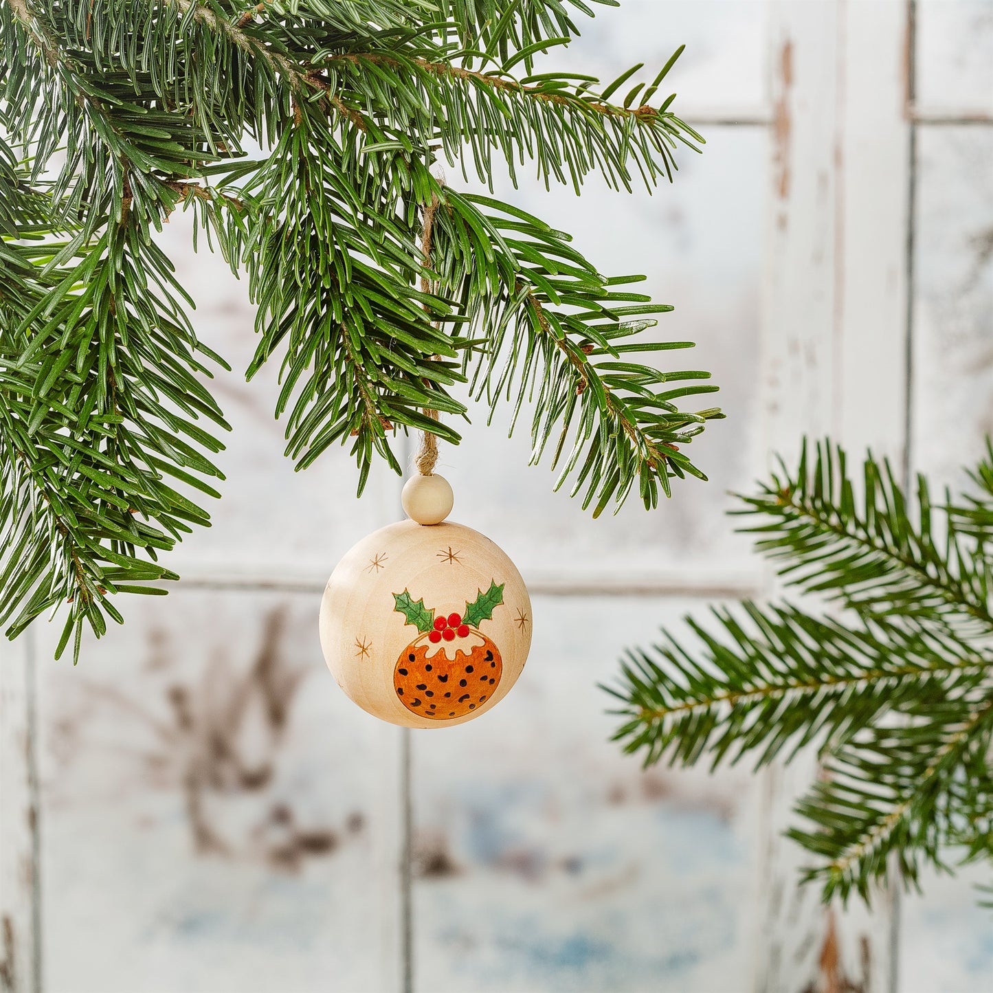 Wooden Christmas Pudding Christmas Tree Bauble