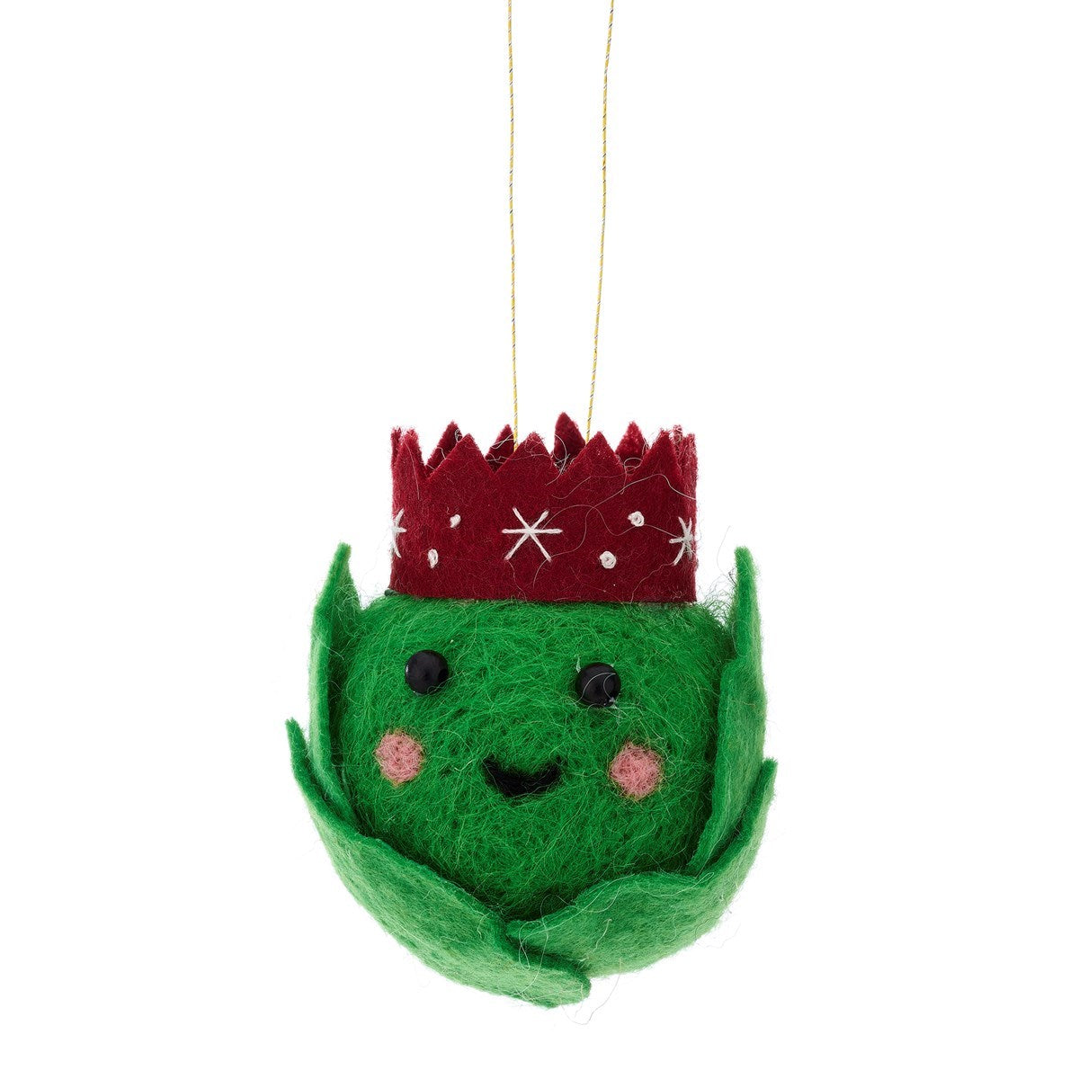Felt Brussels Sprout with Crown Christmas Tree Decoration