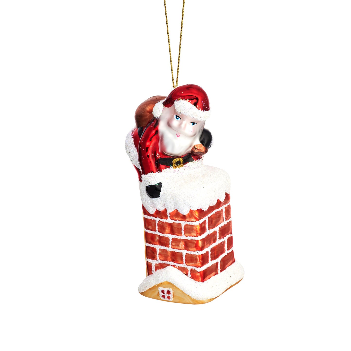 Santa Going Down The Chimney Glass Christmas Tree Decoration