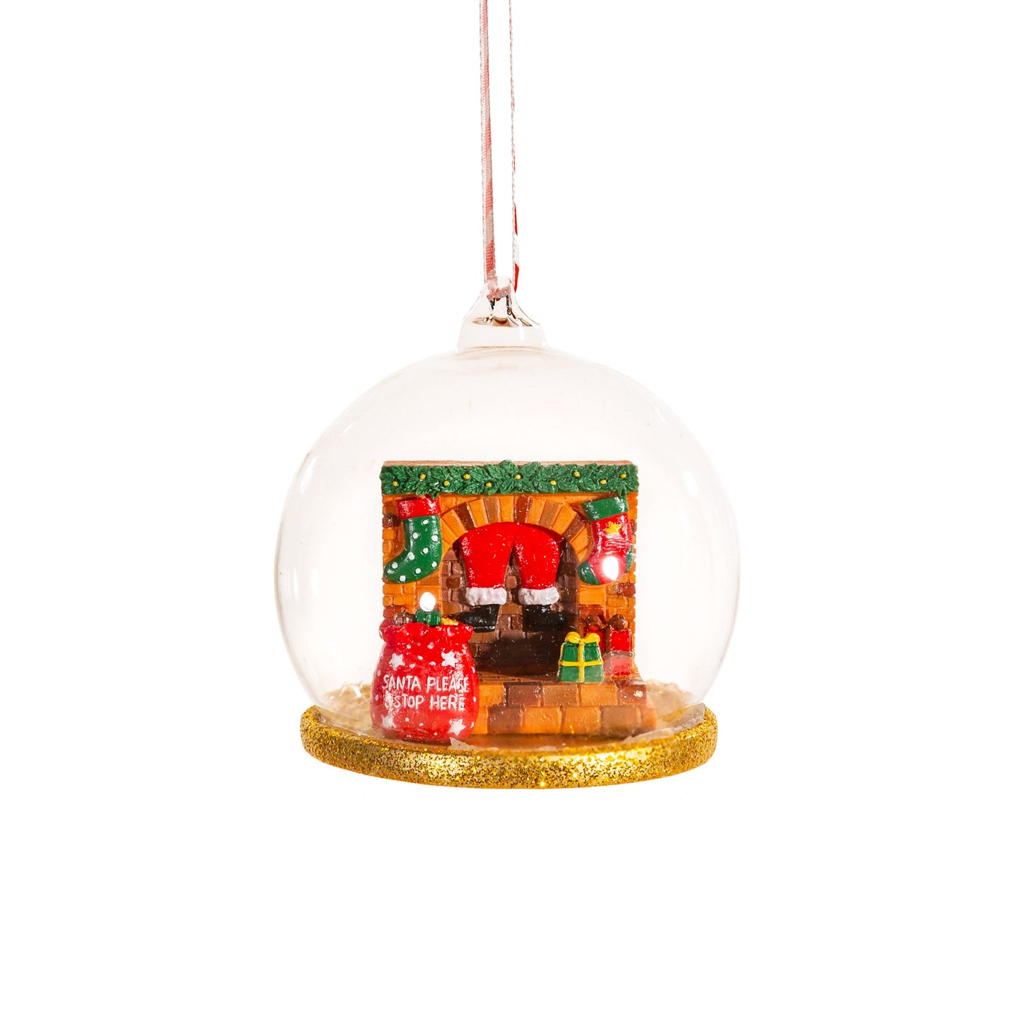 Santa Chimney Scene Glass Dome Christmas Tree Decoration