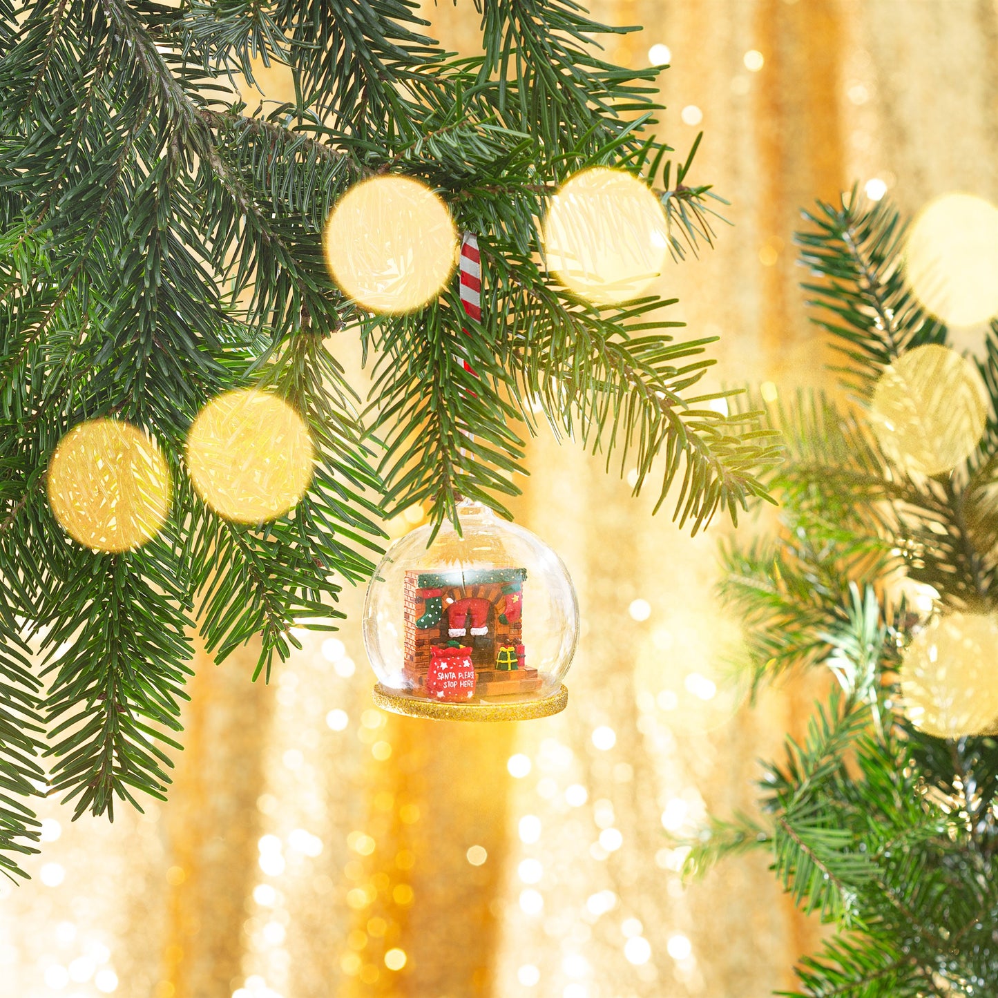 Santa Chimney Scene Glass Dome Christmas Tree Decoration