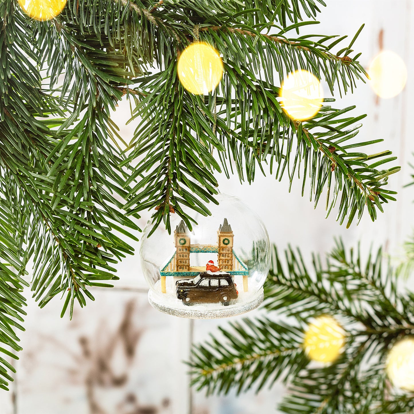 Magical London Taxi Snow Dome Christmas Tree Decoration