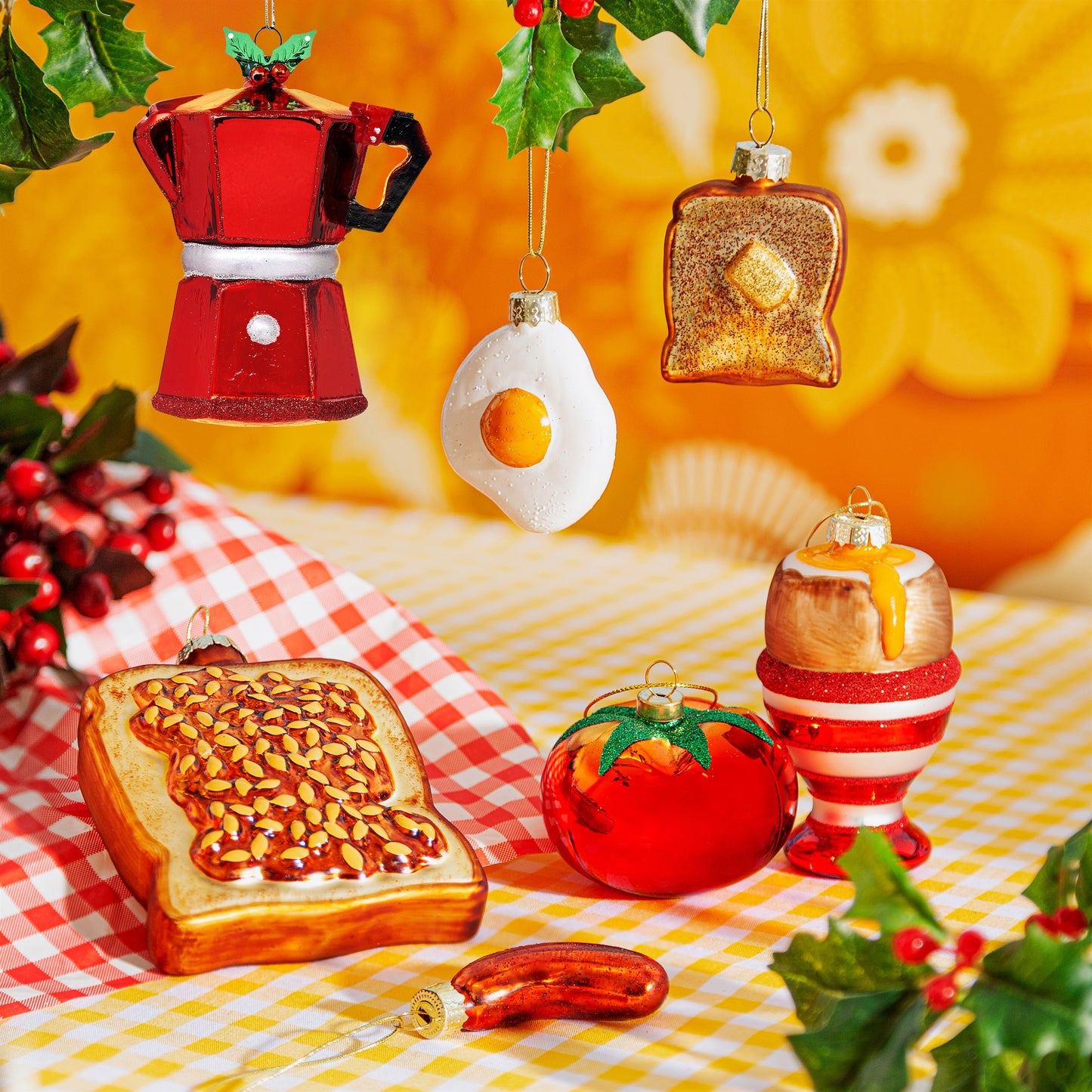 Mini English Breakfast Glass Christmas Tree Hanging Decorations (Set of 3)
