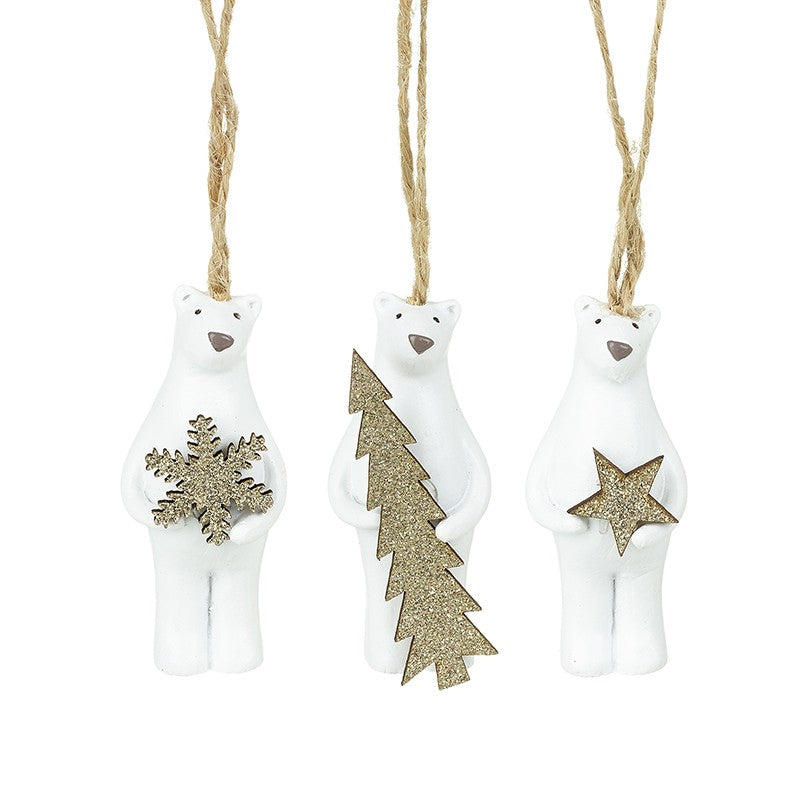 Festive Polar Bears Hanging Christmas Decorations (Set of 3)