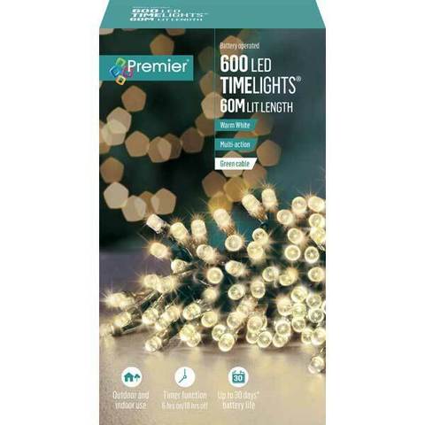 600 Warm White LED Battery Operated Indoor & Outdoor Lights (60m)