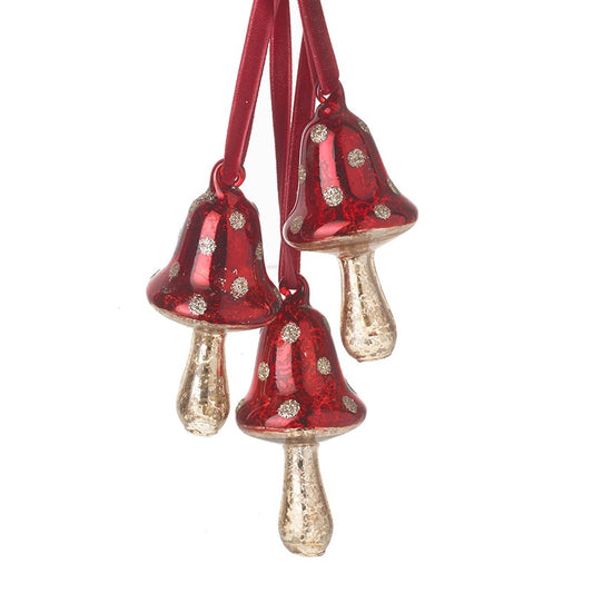 Red & Silver Polkadot Toadstools Glass Hanging Christmas Tree Decorations