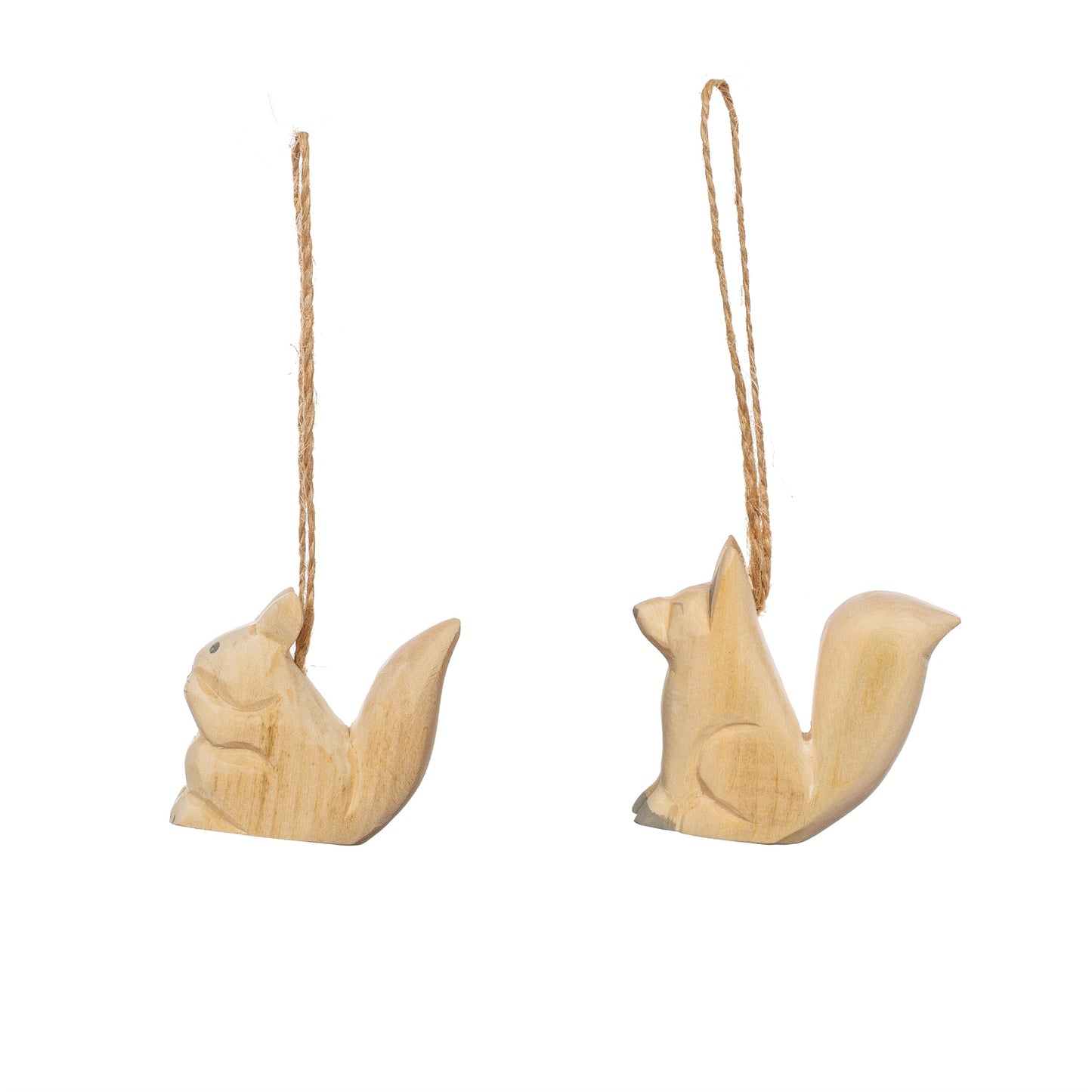 Hand-carved Wooden Fox & Squirrel Christmas Decorations