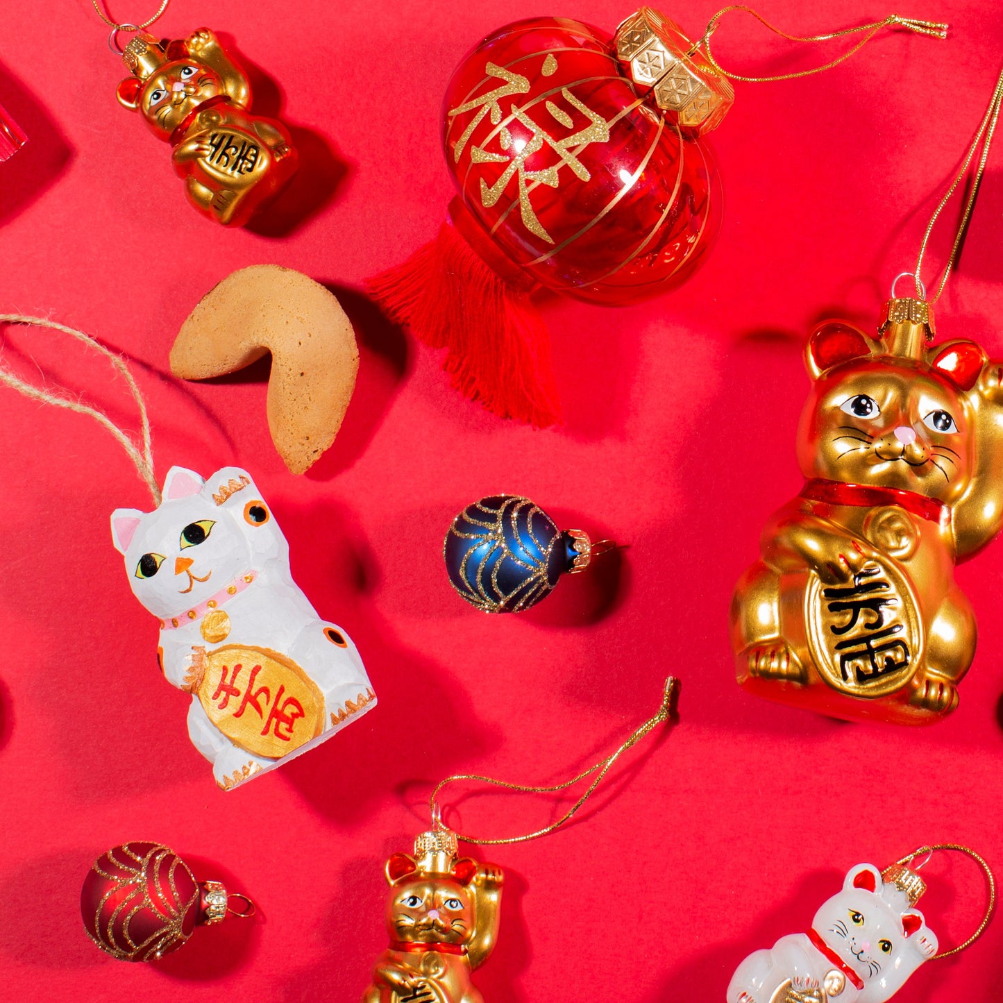 Lucky Cat Wooden Christmas Tree Decoration