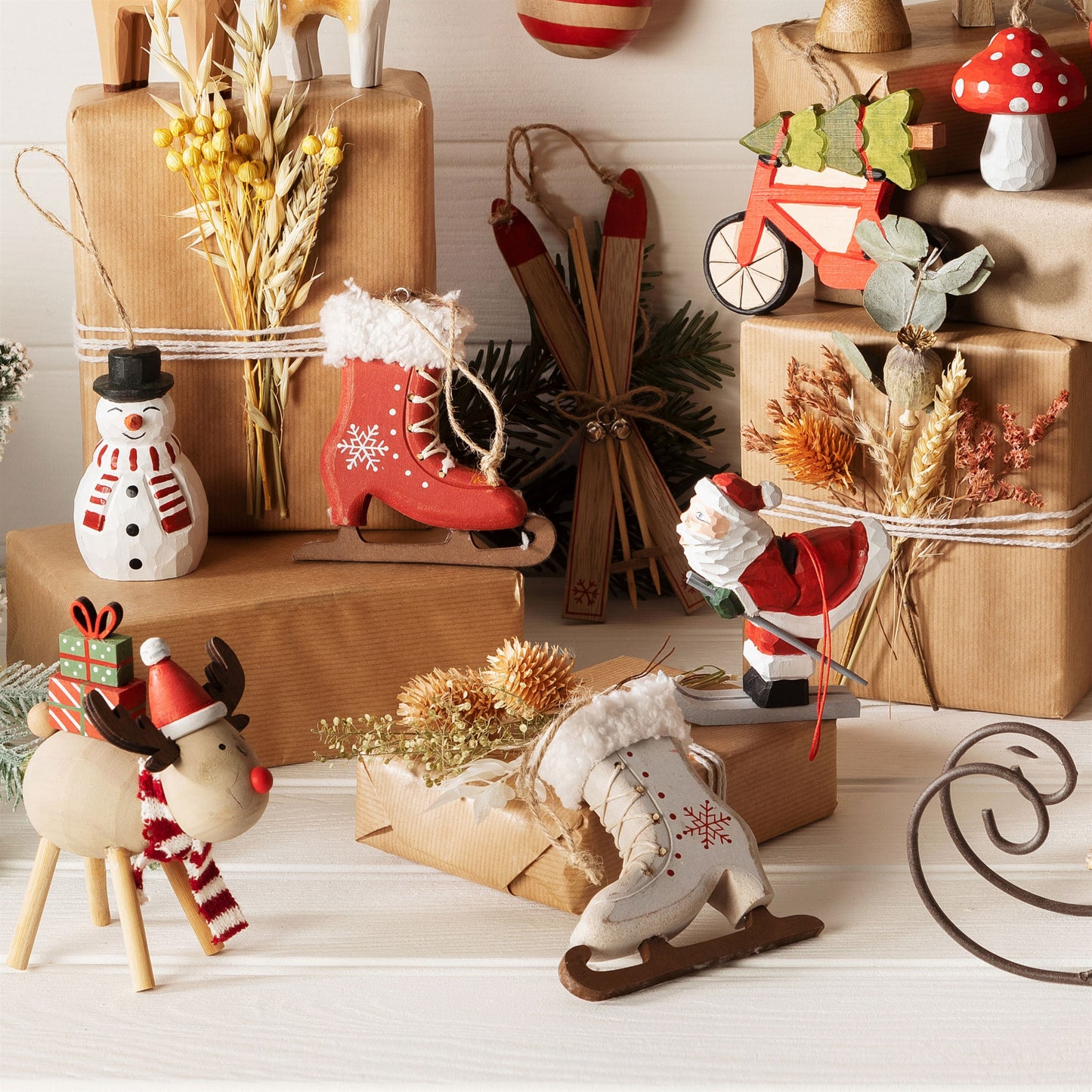 Wooden Skiing Santa Christmas Tree Decoration