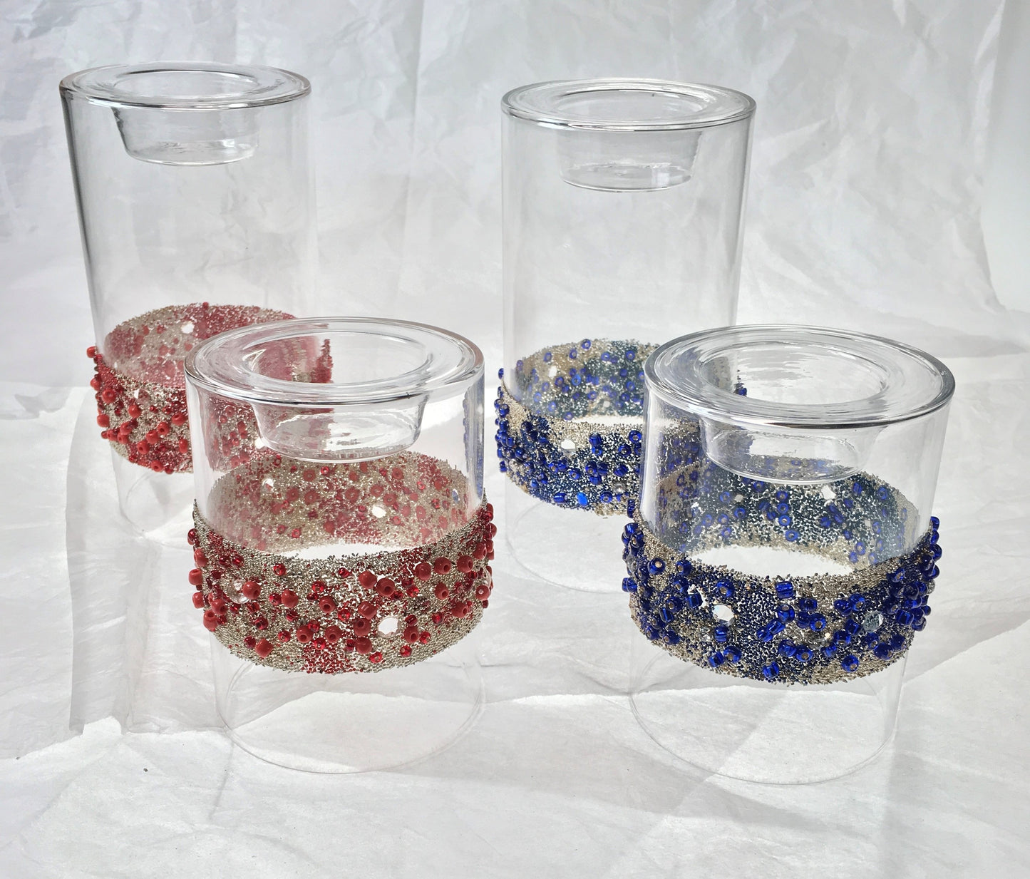 Tall Blue Beaded Tealight Holders