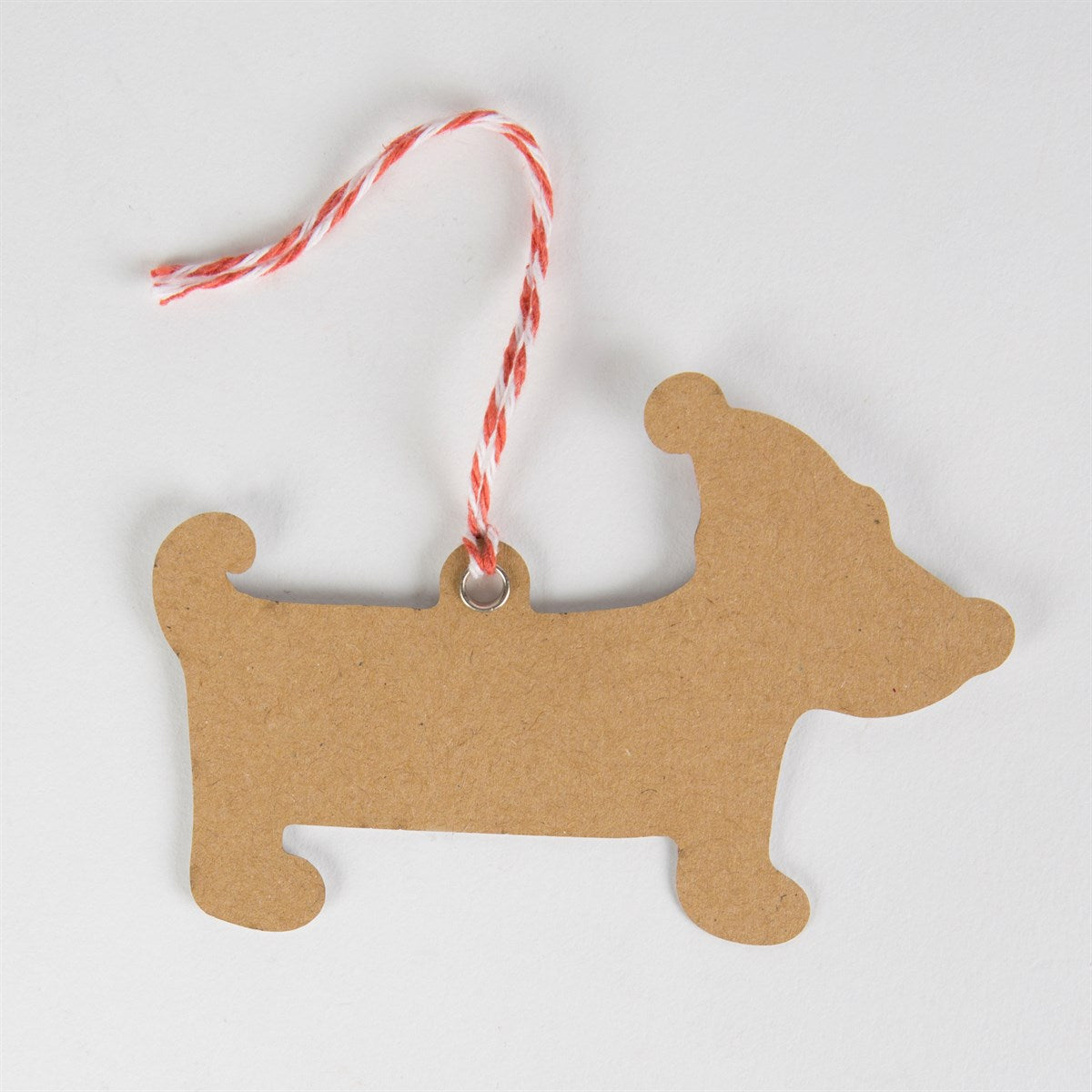 Pack of 12 gift tags featuring very cute daschunds wearing Christmas hats and coats with 'Ho Ho Ho' and 'Merry Christmas' written on them with red and white string.