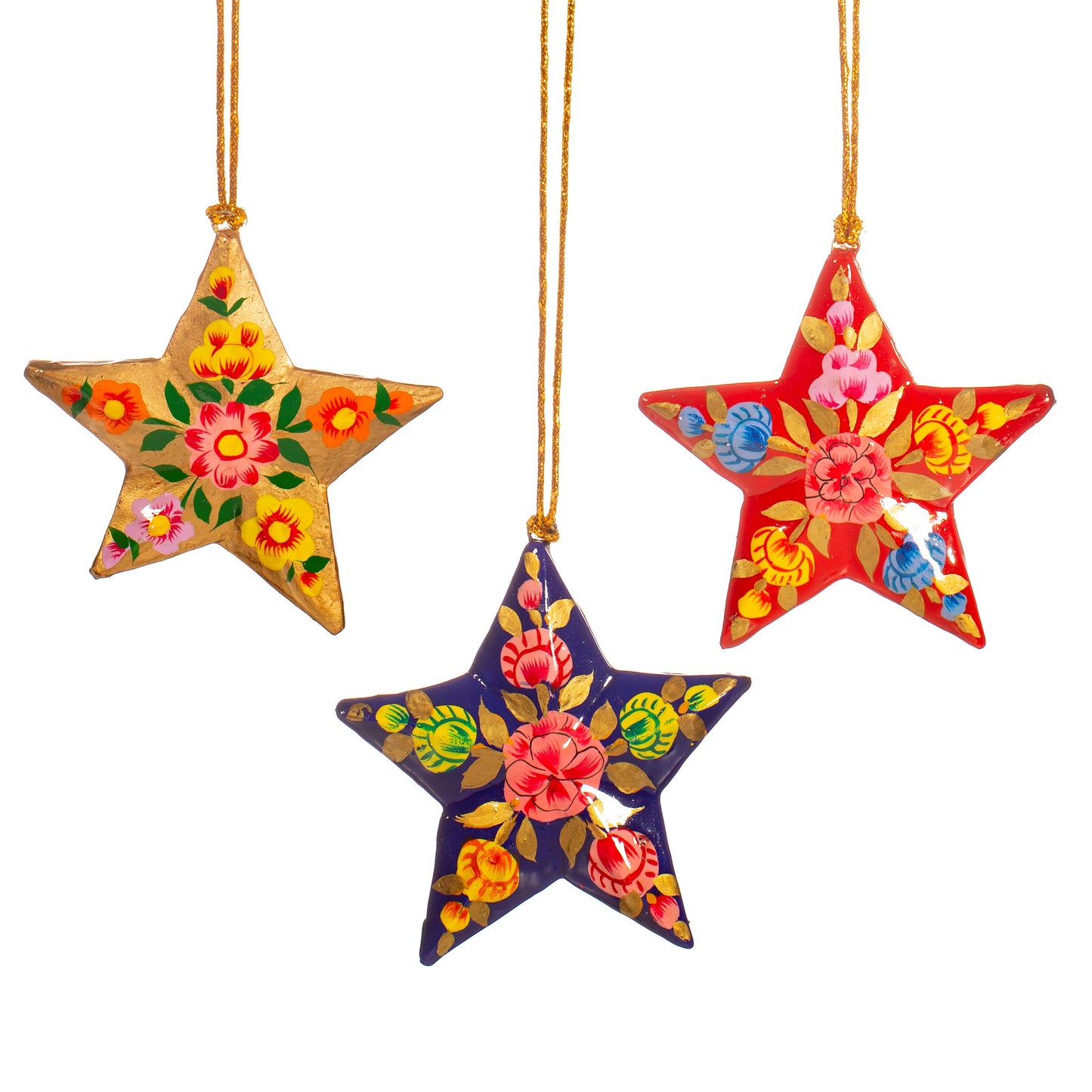 Star Shaped Kashmiri Floral Papier-mâché Christmas Tree Decorations