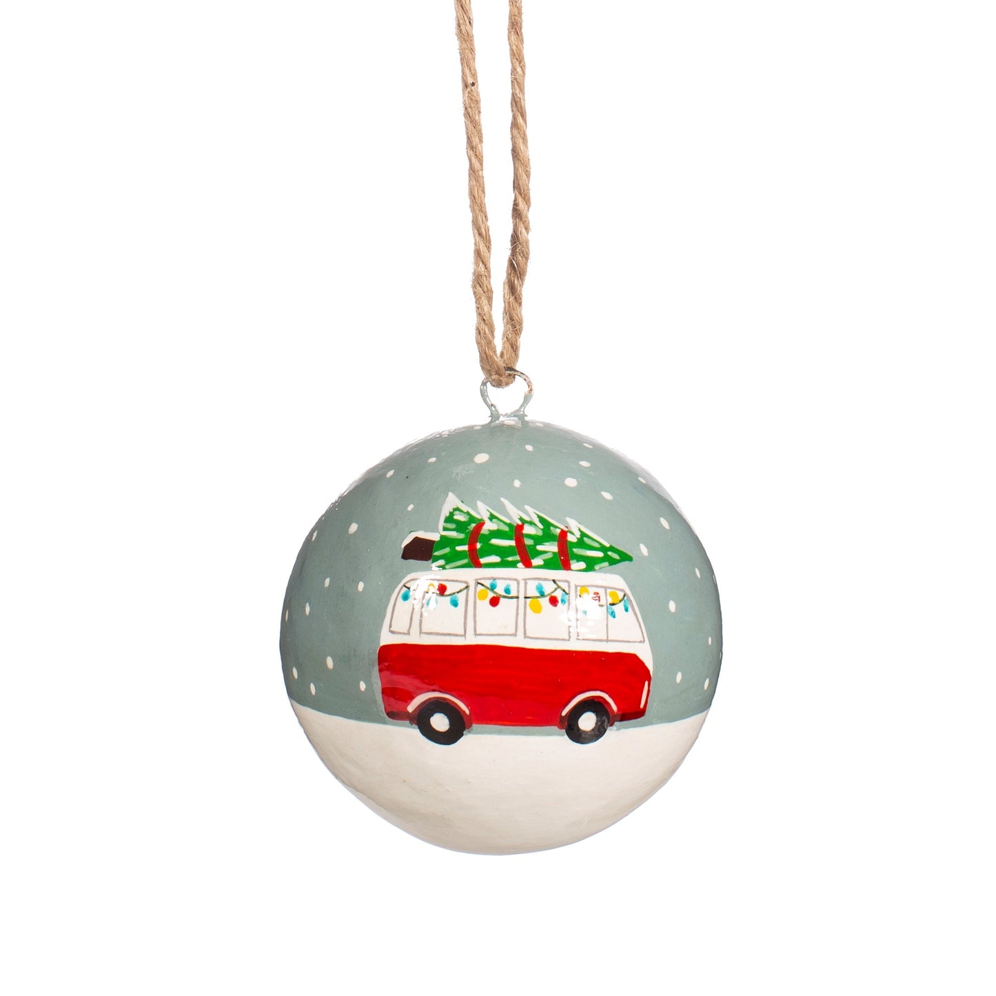 Festive Campervan Papier-mâché Christmas Tree Bauble