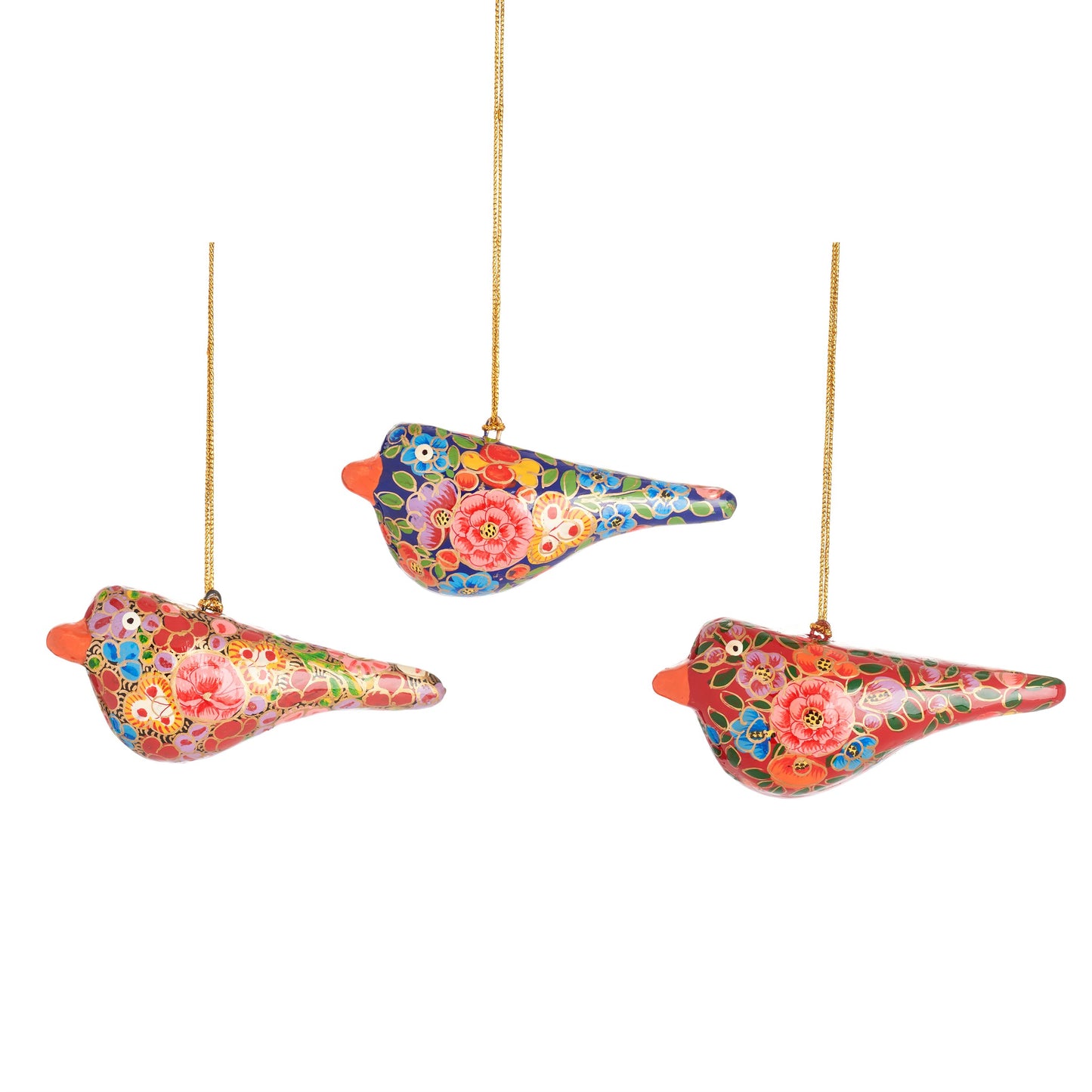 Kashmiri Festive Birds Papier-mâché Christmas Tree Decorations