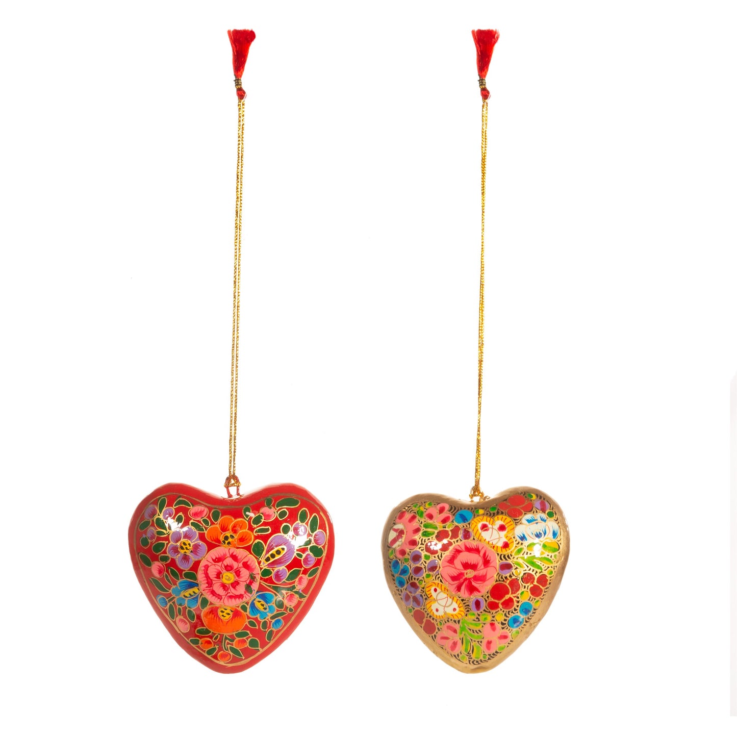 Kashmiri Floral Heart Papier-mâché Christmas Tree Decorations