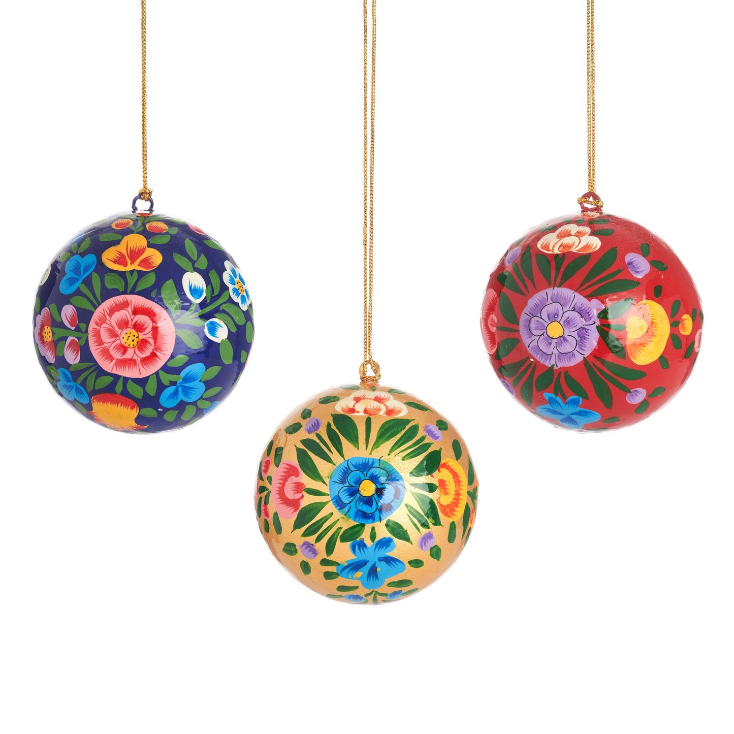 Kashmiri Folk Floral Papier-mâché Christmas Tree Decorations