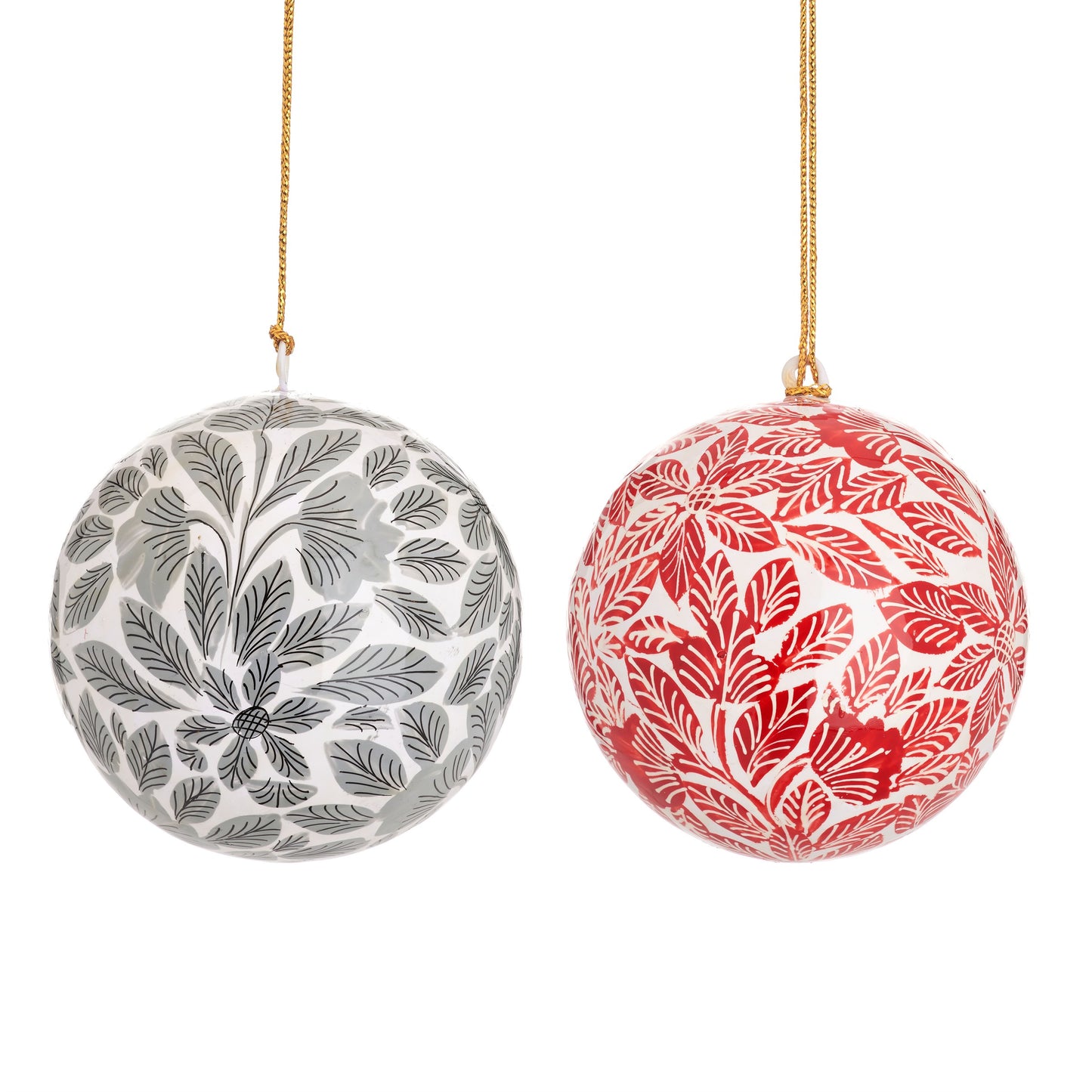 Kashmiri Leaf Pattern Papier-mâché Christmas Tree Baubles