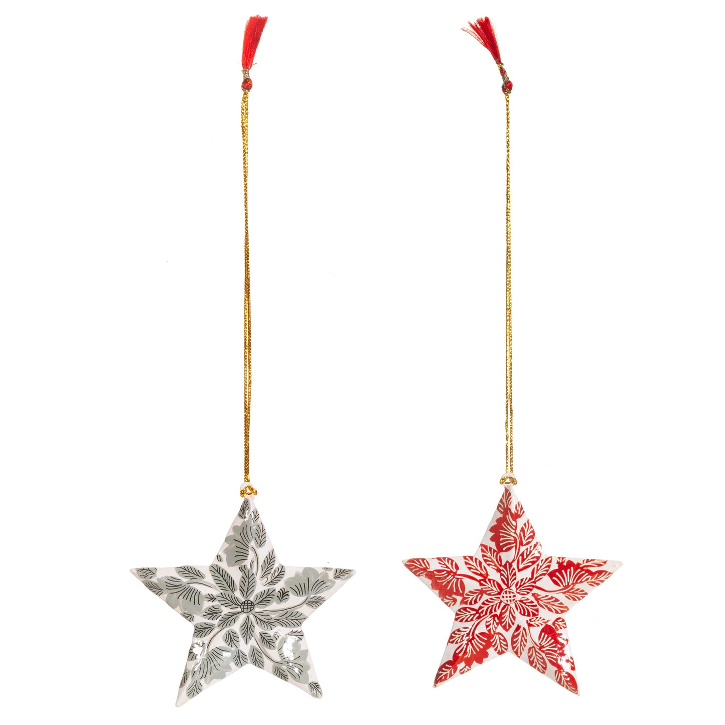 Kashmiri Leaf Pattern Star Shaped Wooden Christmas Tree Decorations