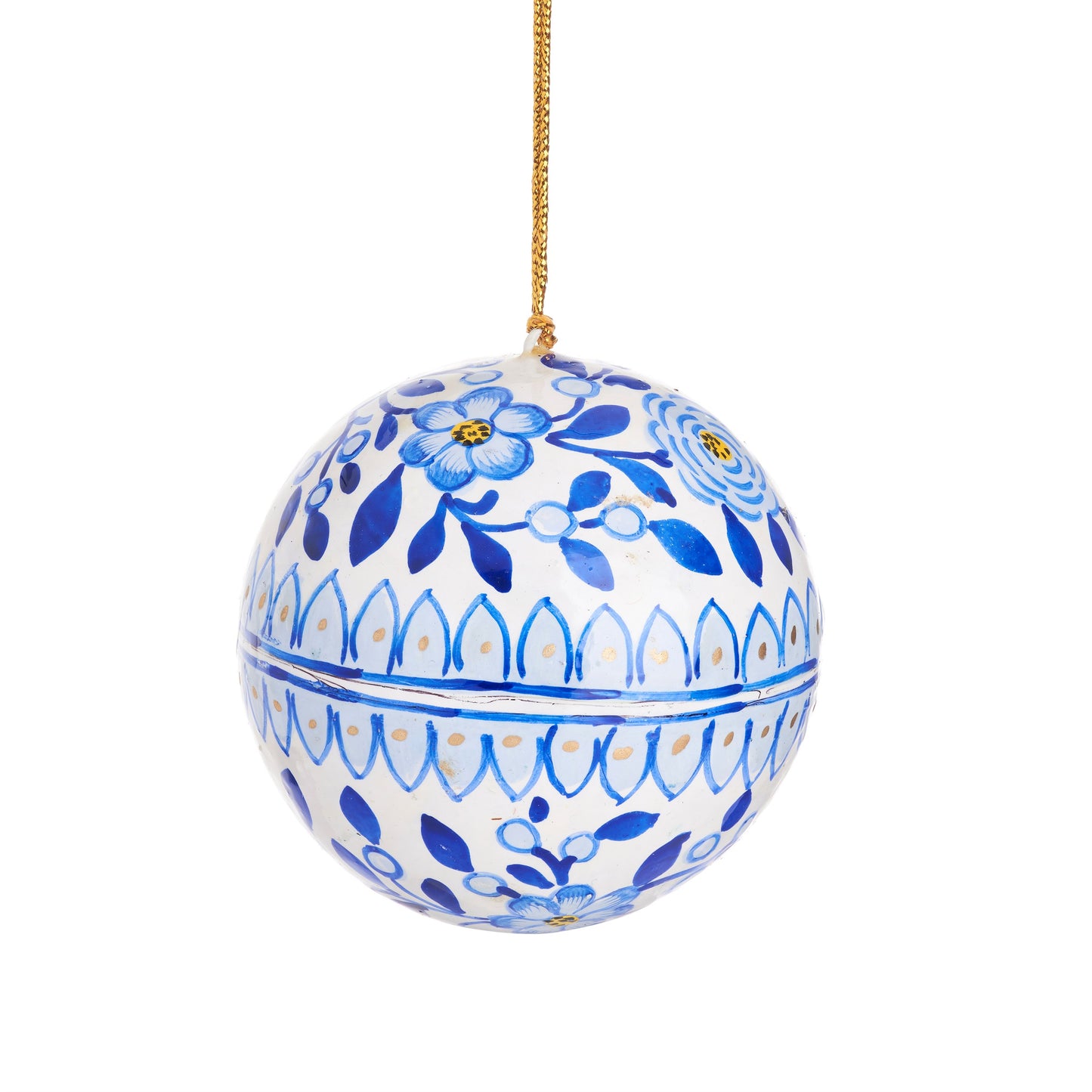 Blue & White Floral Papier-mâché Christmas Tree Bauble