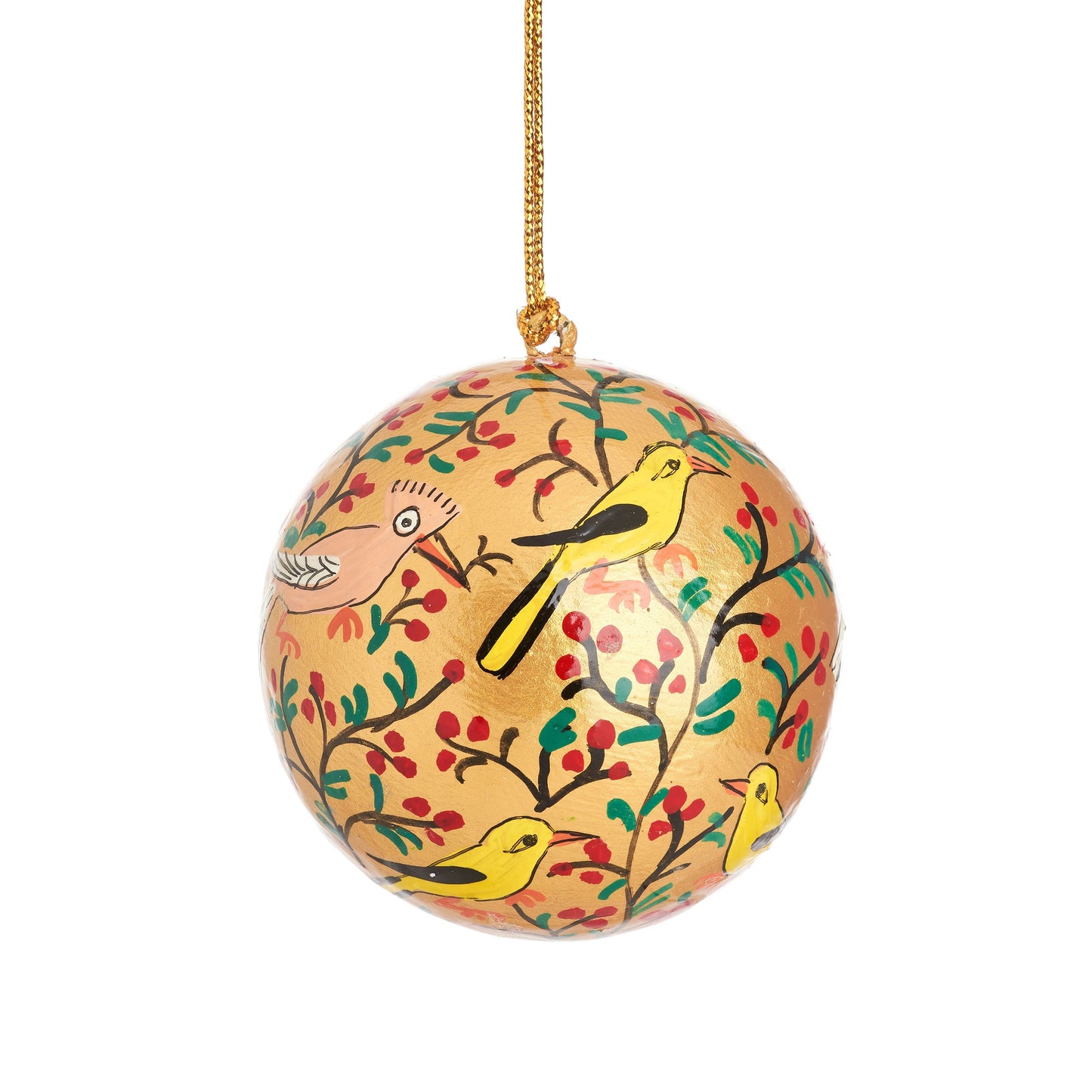 Gold Birds Papier-mâché Christmas Tree Bauble