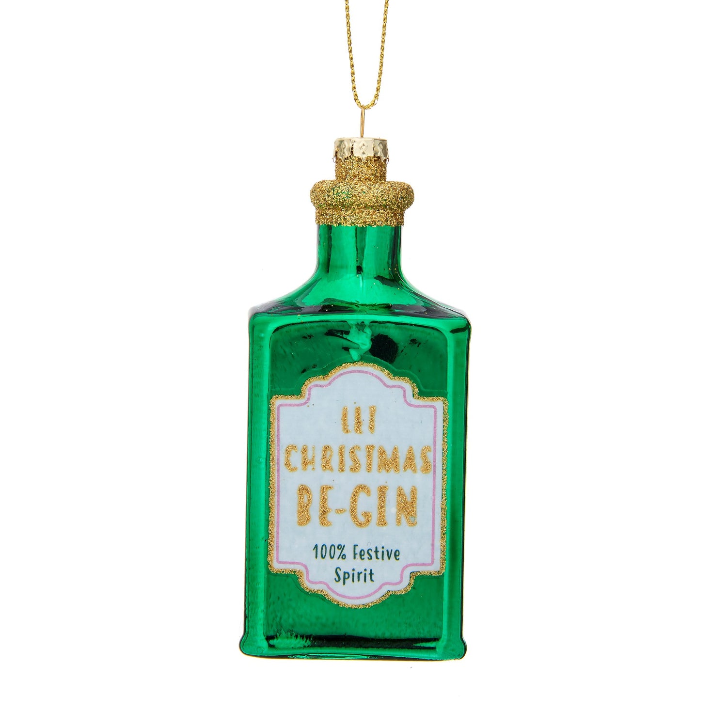 Green Gin Bottle shaped Christmas tree hanging bauble.