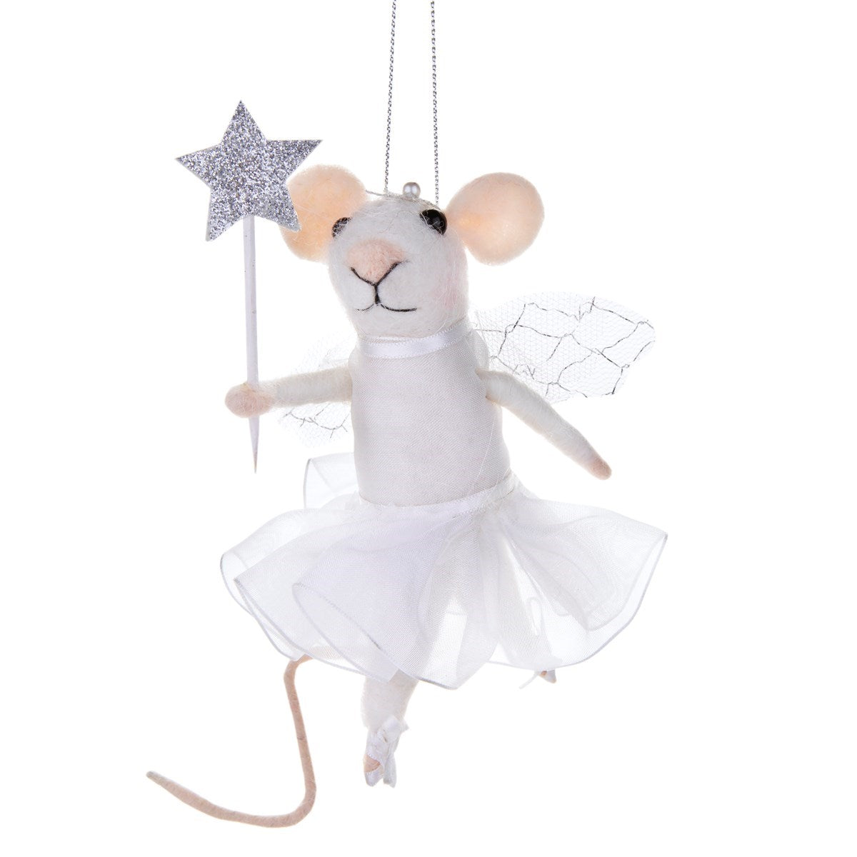 White Fairy Mouse With Star Wand Felt Christmas Decoration