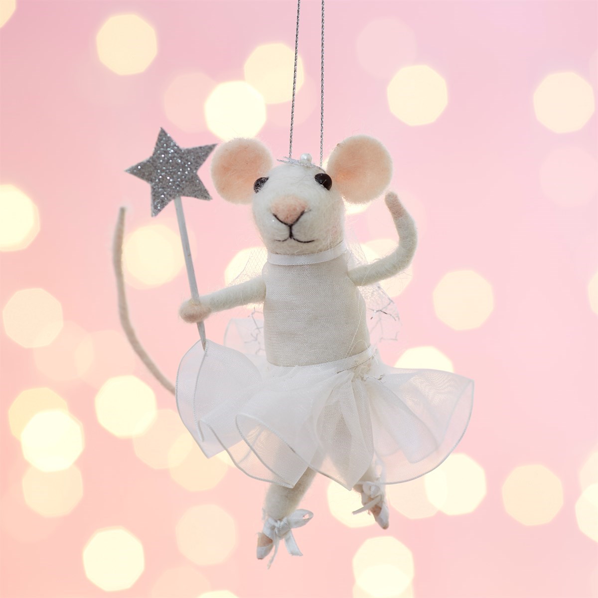 White Fairy Mouse With Star Wand Felt Christmas Decoration