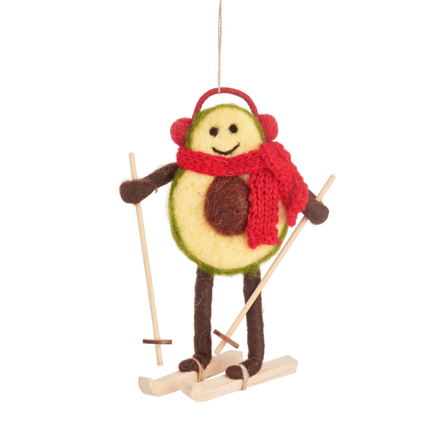 Skiing Avocado Felt Christmas Tree Decoration