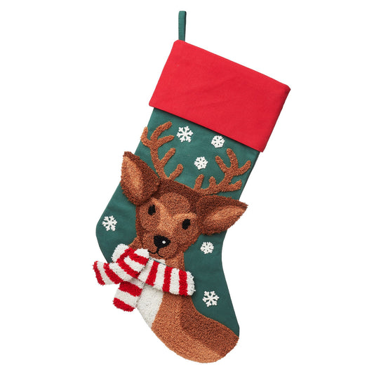 Festive Reindeer Embroidered Christmas Stocking