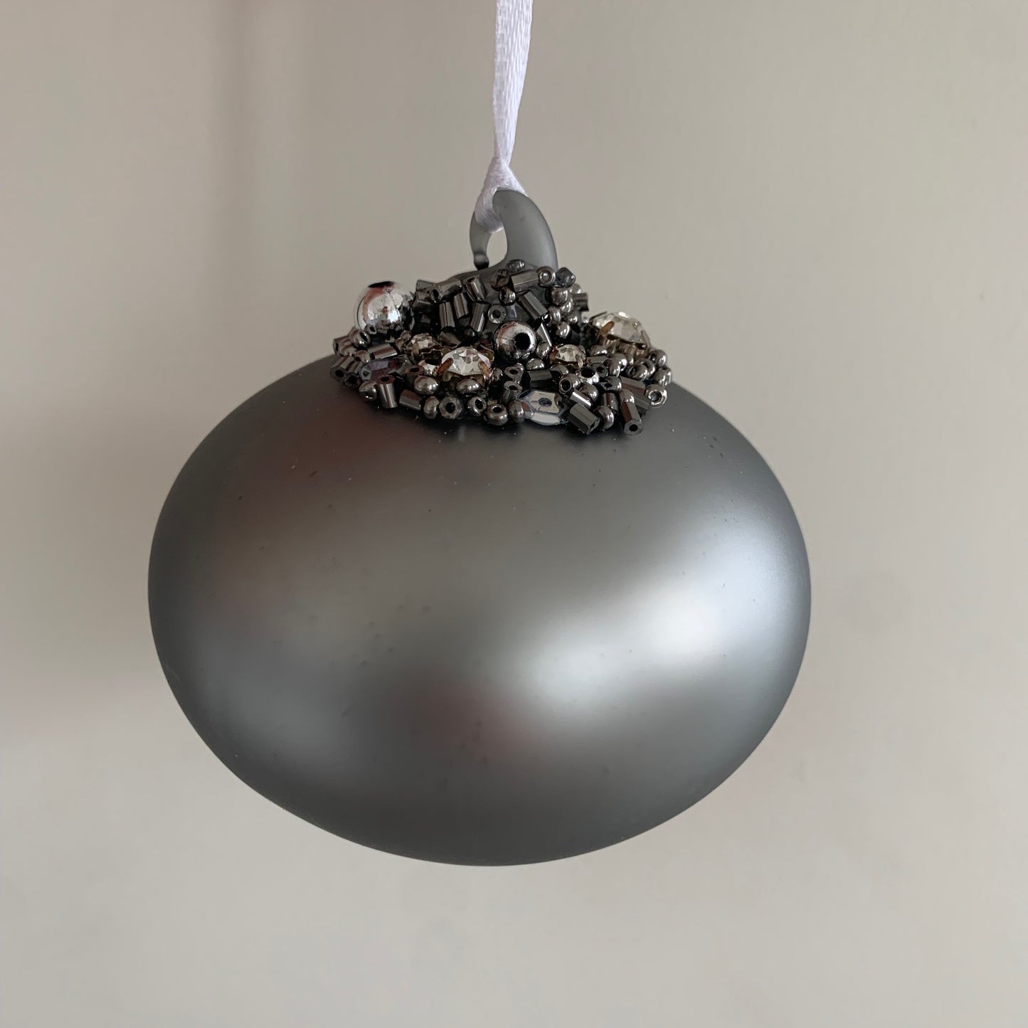 Matt Iron Coloured Glass Christmas Tree Decoration with Beading (Sultan 8cm)