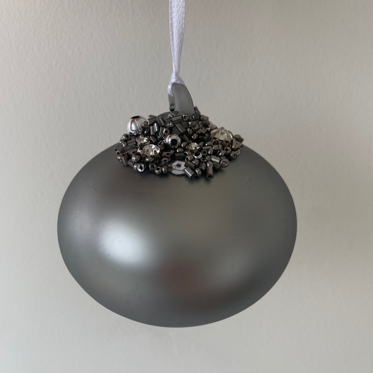 Matt Iron Coloured Glass Christmas Tree Decoration with Beading (Sultan 8cm)