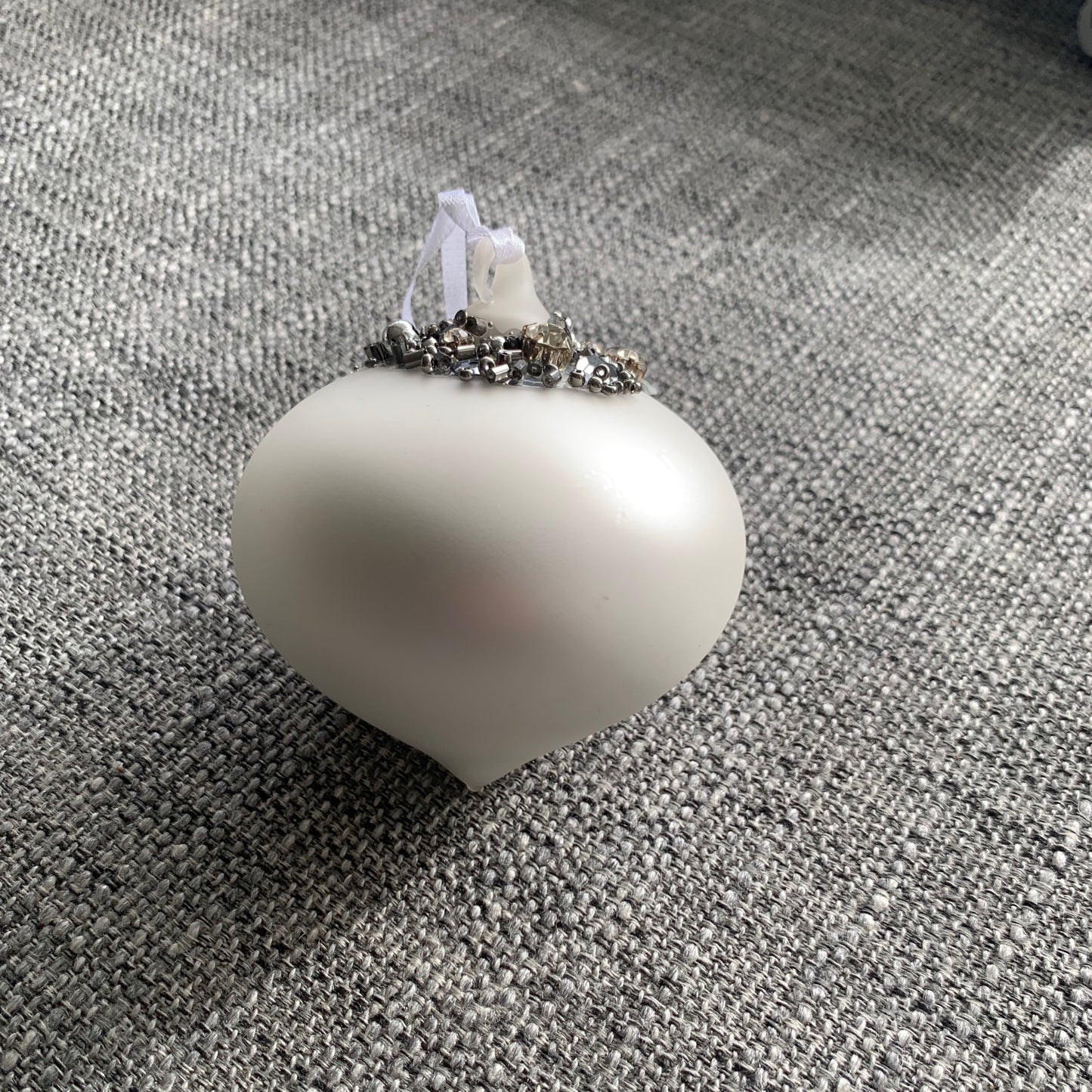 Matt Silver Glass Christmas Tree Decoration with Beading (Sultan 8cm)