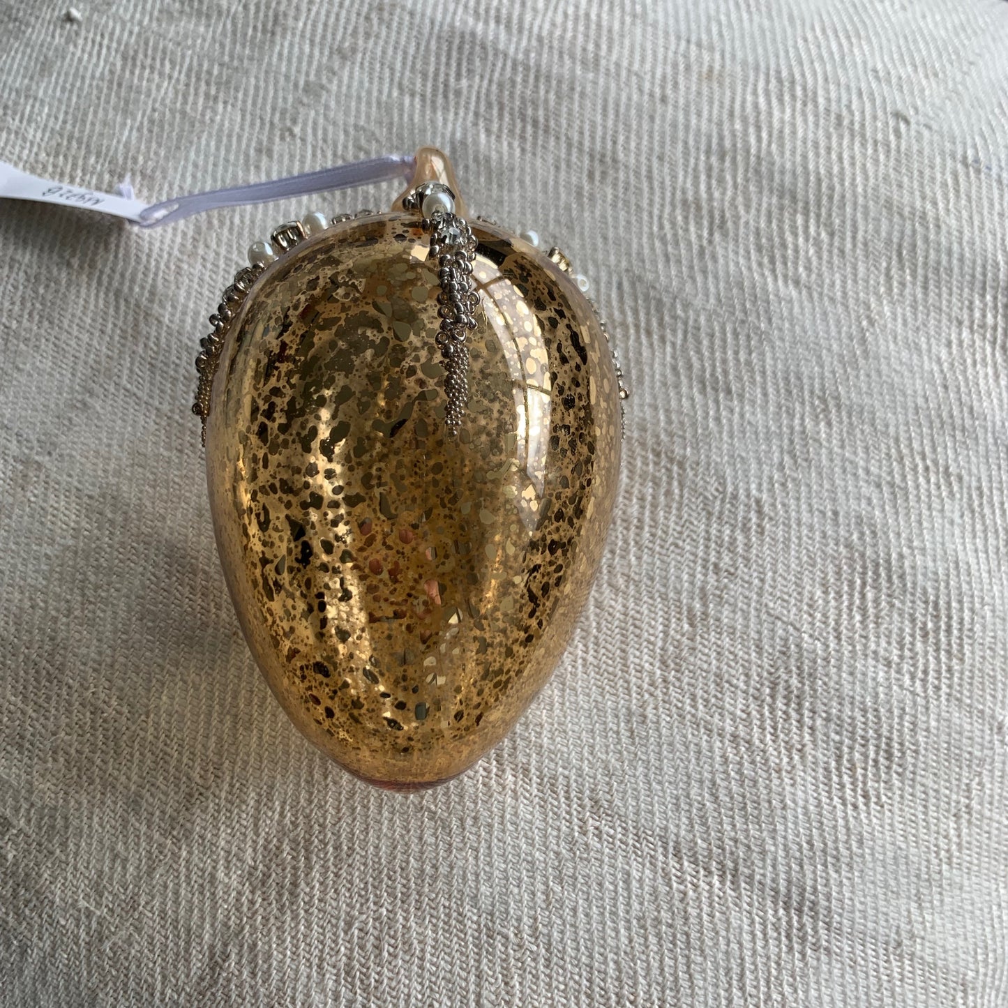 Antique Style Gold Shiny Glass Christmas Tree Decoration with Beads (10cm or 6cm Egg)