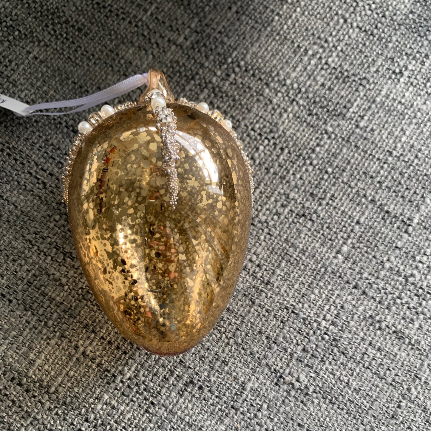 Antique Style Gold Shiny Glass Christmas Tree Decoration with Beads (10cm or 6cm Egg)