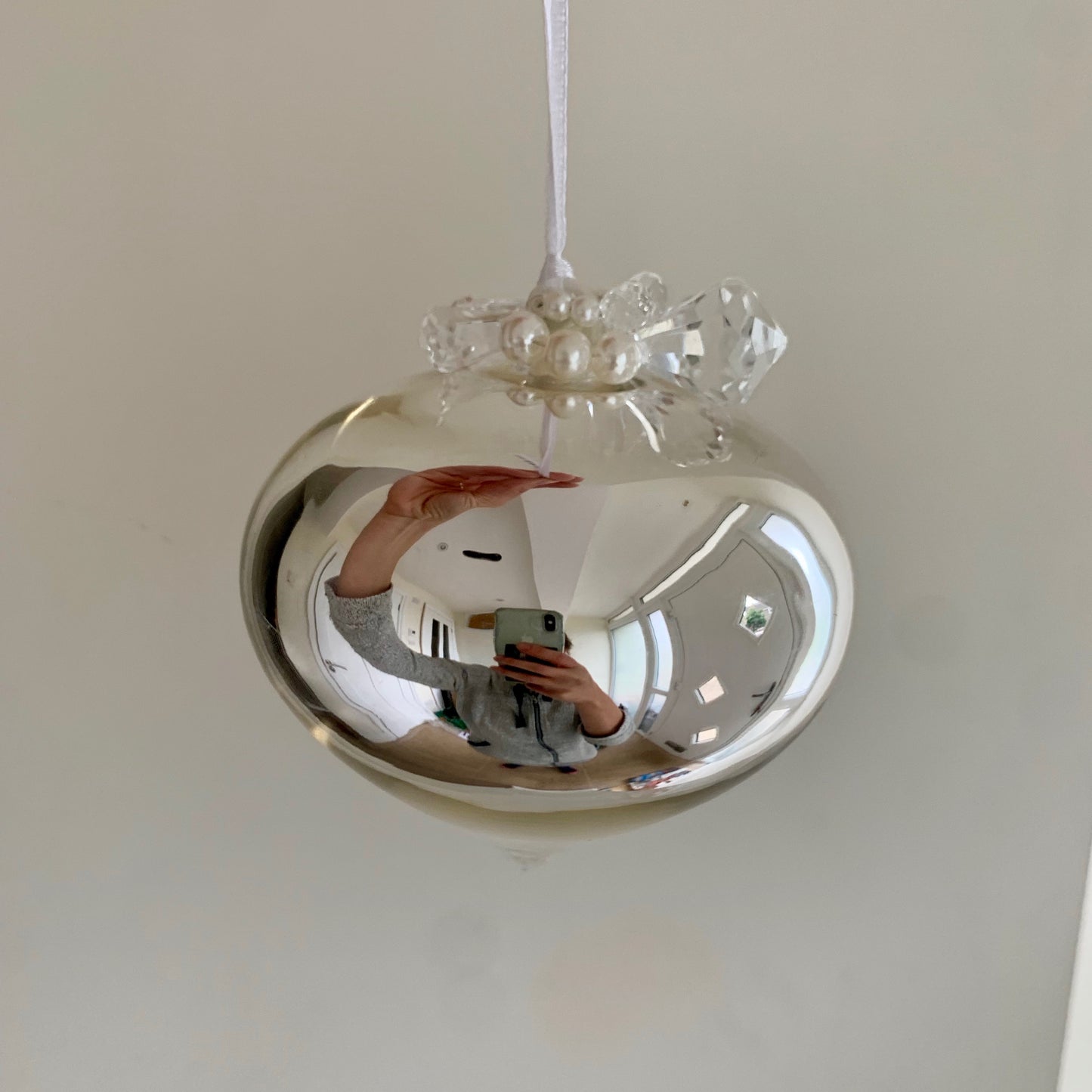 Silver Sultan Shaped Glass Bauble with Beads Christmas Tree Decoration