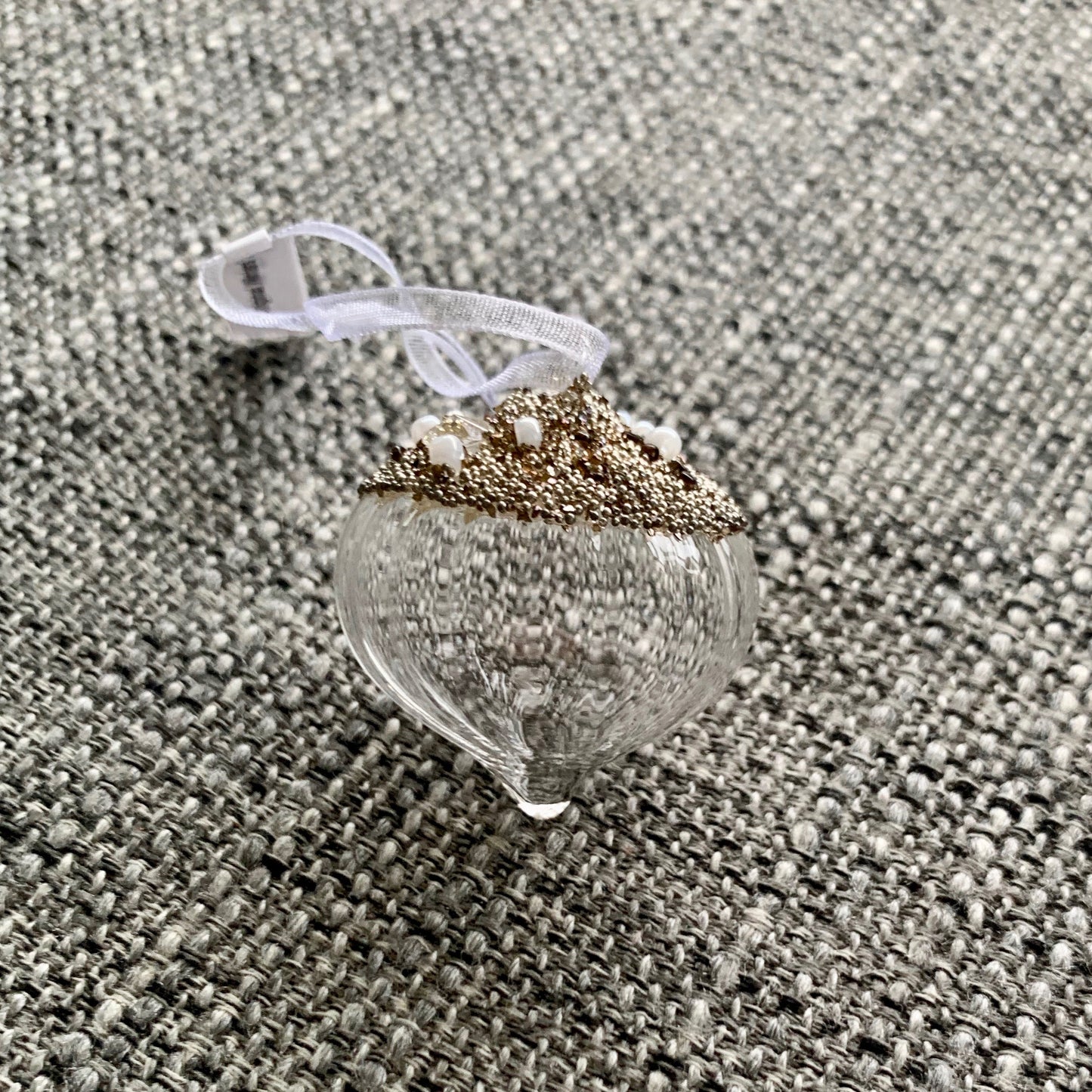 Clear Glass Ridged Pearl Beaded Christmas Tree Decoration (Sultan 4cm)