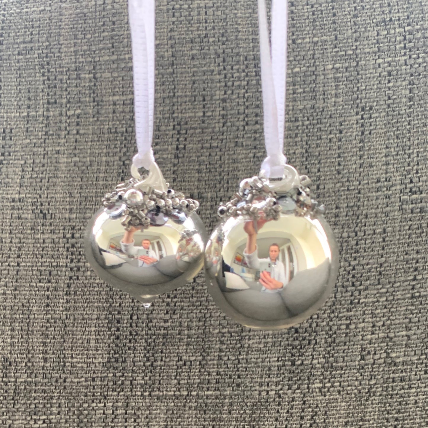 Shiny Silver Bauble Glass Christmas Tree Decoration with Beading (4cm)