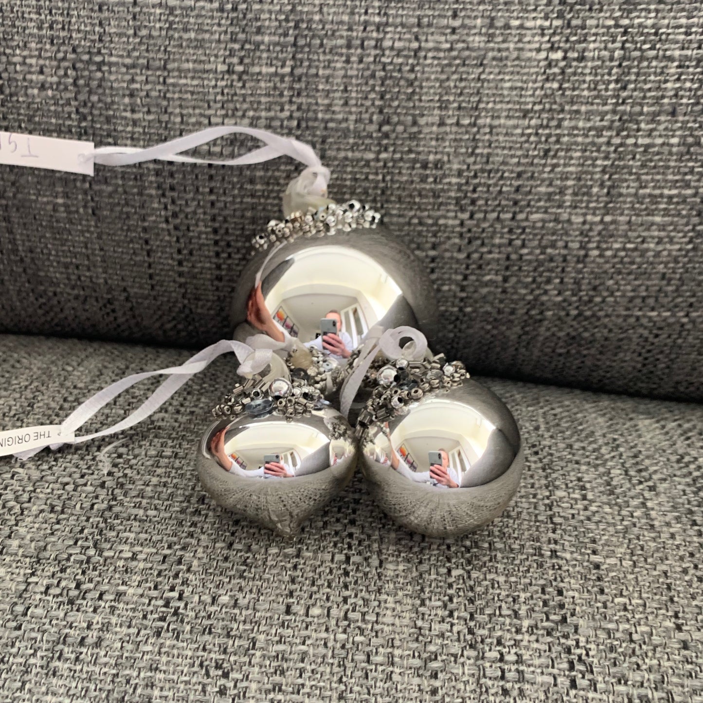 Shiny Silver Bauble Glass Christmas Tree Decoration with Beading (4cm)