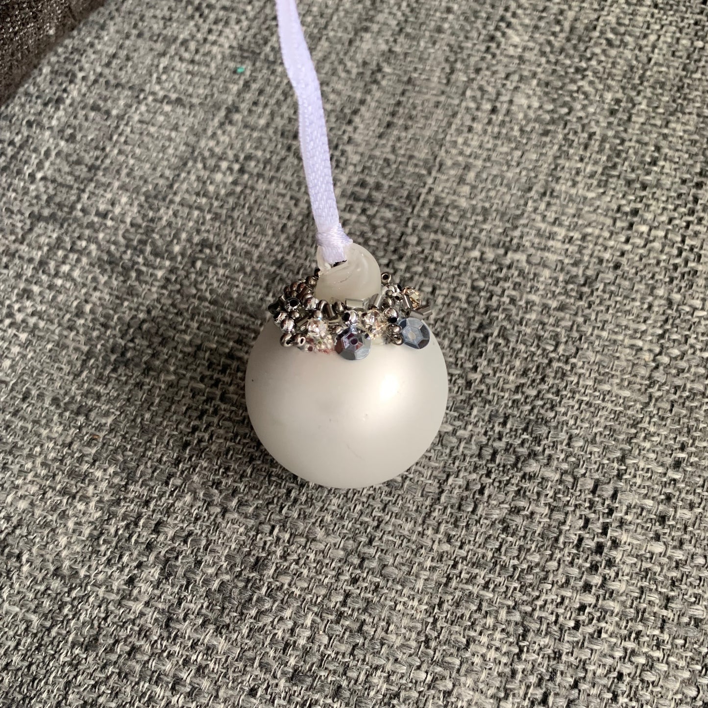 Matt Silver Bauble Glass Christmas Tree Decoration with Beading (4cm)