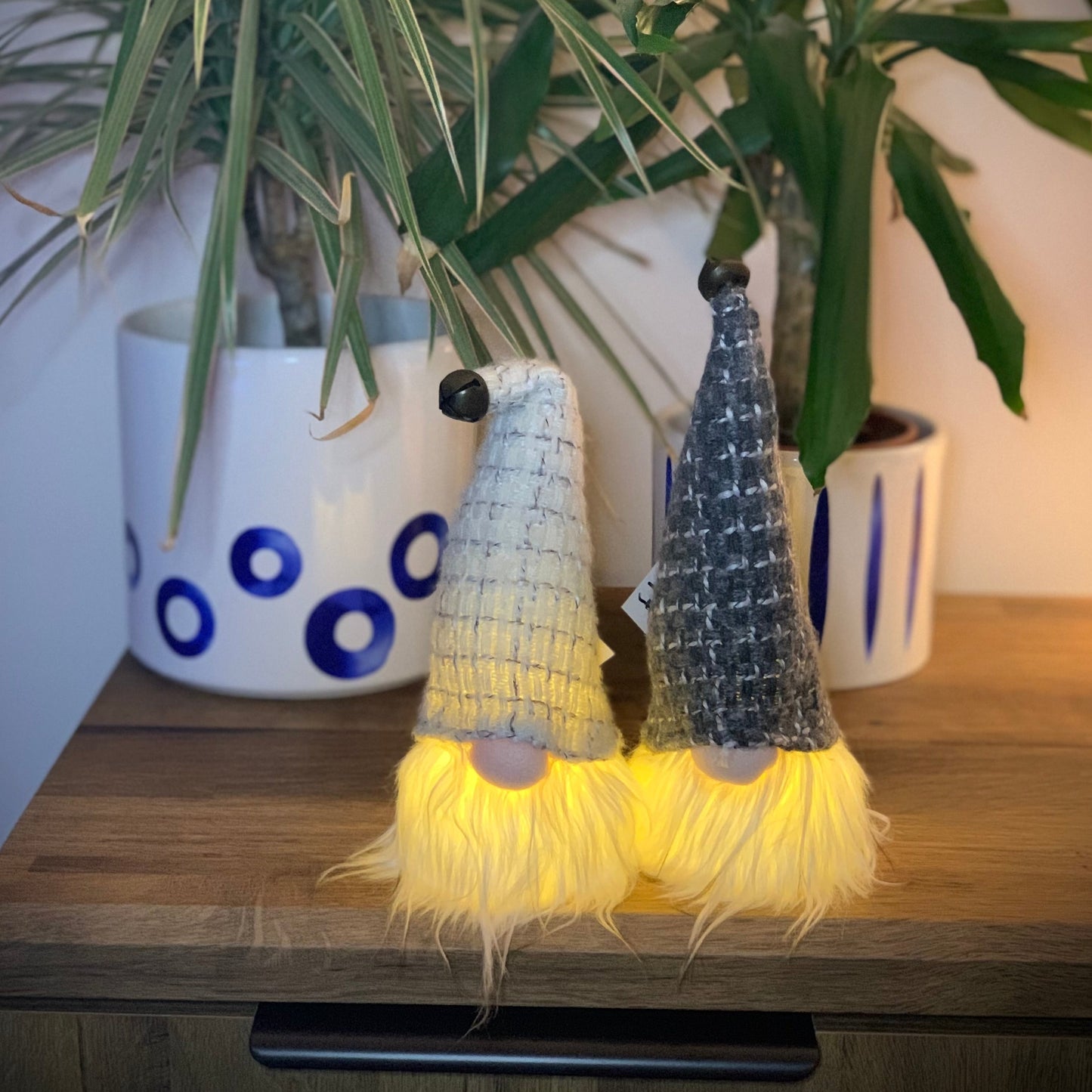 Light up Gonks Christmas Tree Decorations (Black & White Hats)