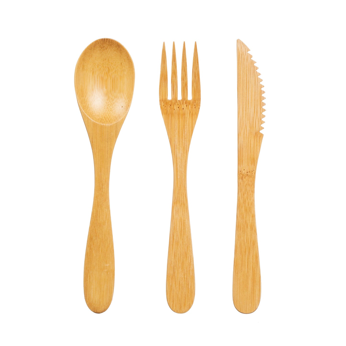 A planet-friendly everyday reusable, this bamboo cutlery set features a fork, knife and spoon.