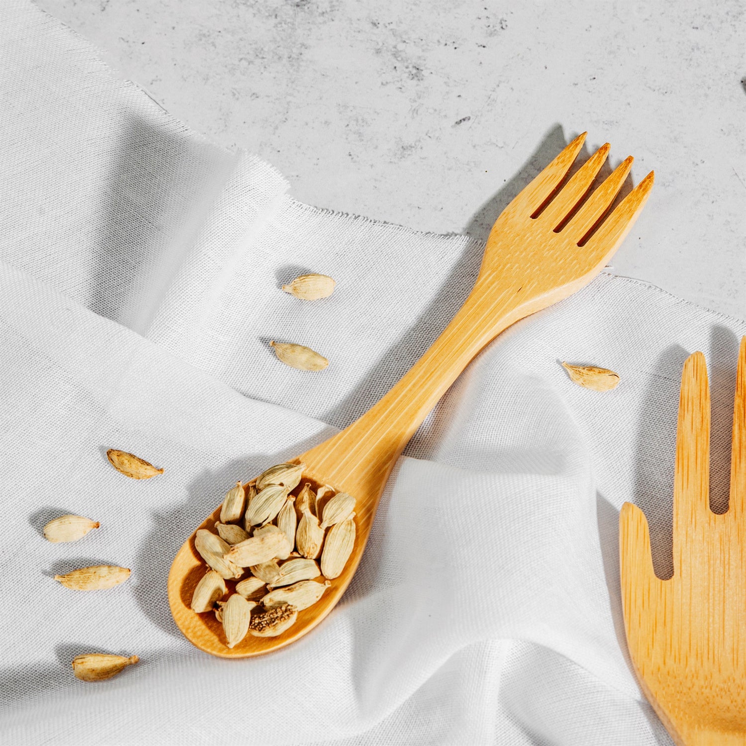 A must-have everyday reusable, this bamboo spork combines a fork and a spoon.
