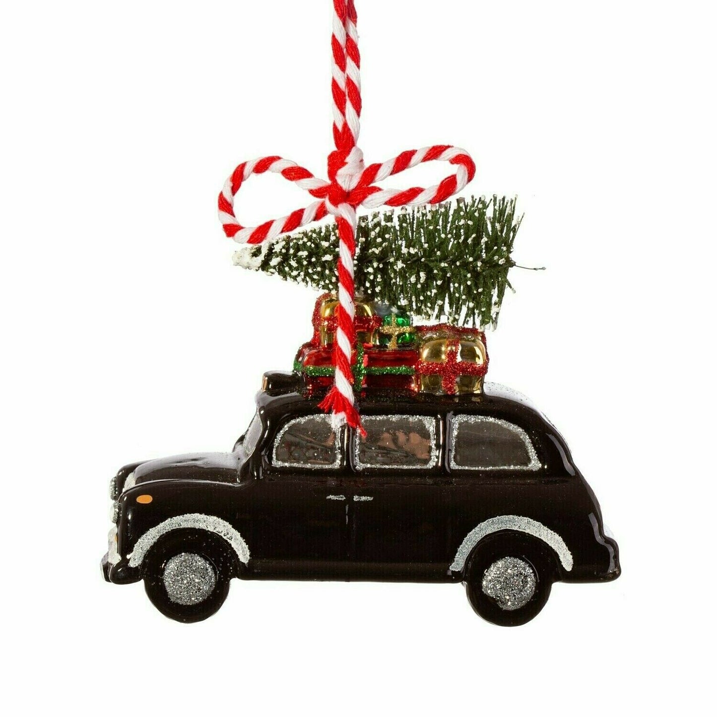 Bring a touch of the big city to the tree with this very cool London black cab carrying a Christmas tree.