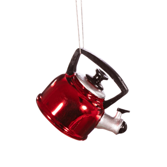 Red Camping Kettle Glass Christmas Tree Decoration