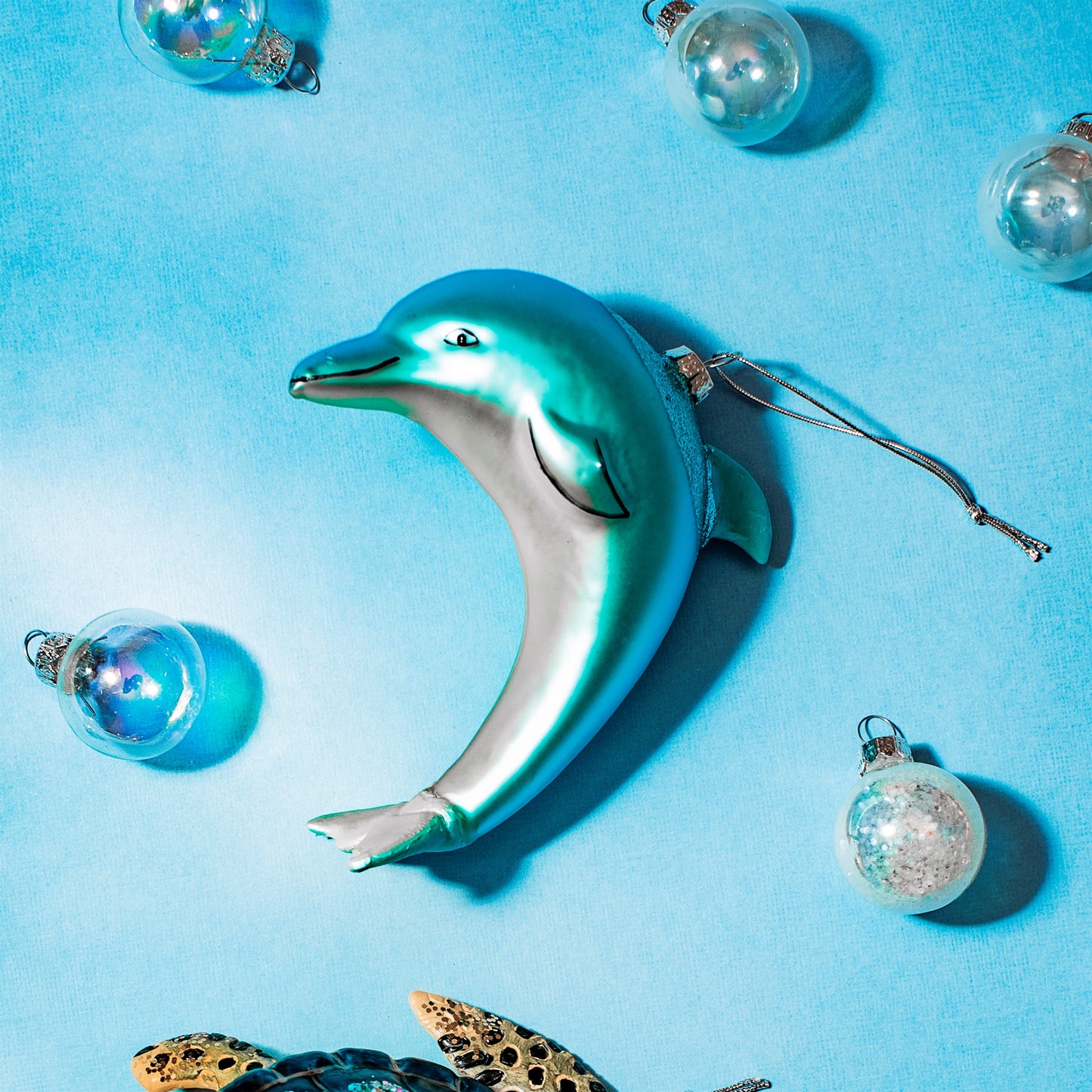 Blue Dolphin Glass Christmas Tree Decoration