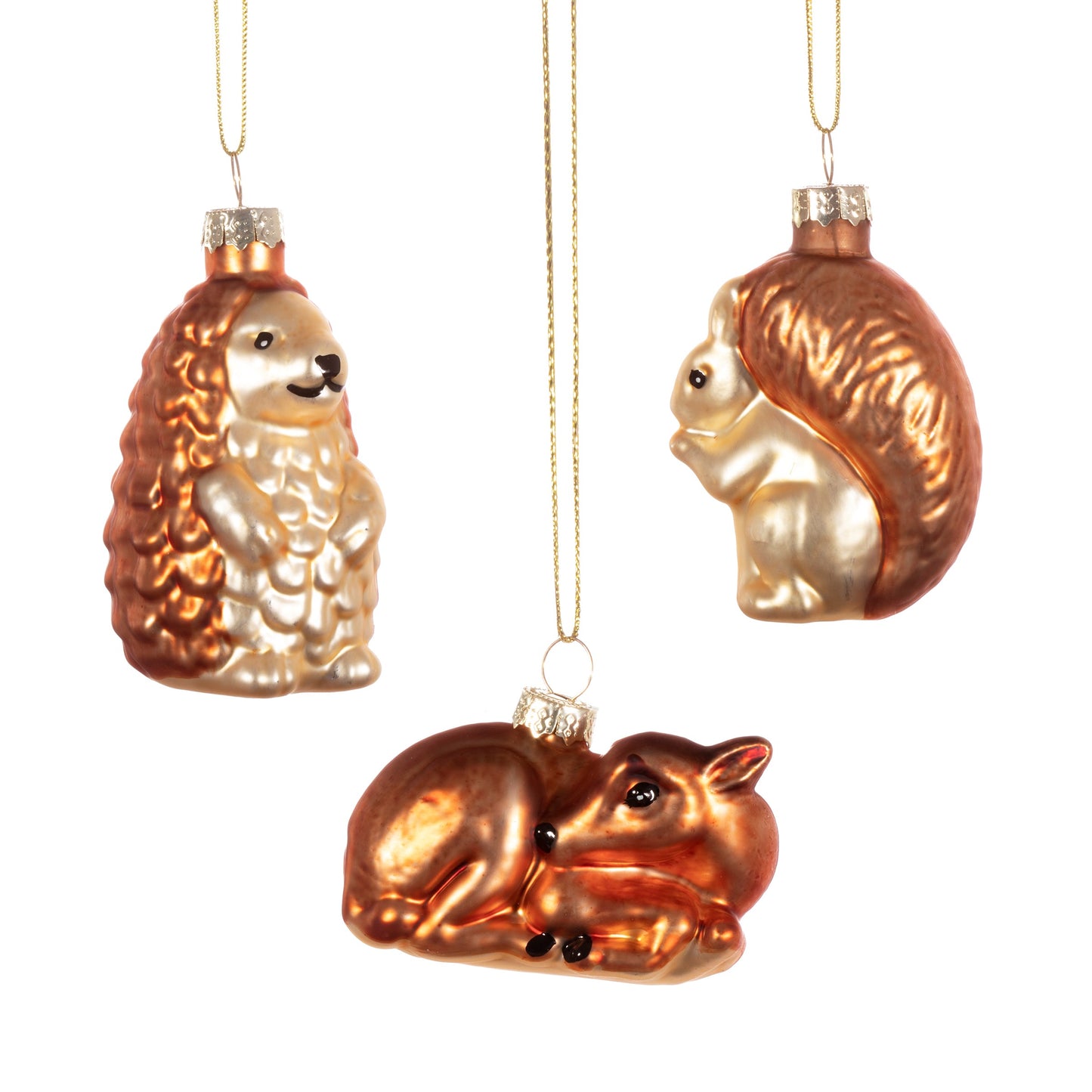 Woodland Animals Glass Christmas Tree Decorations (Set of 3)
