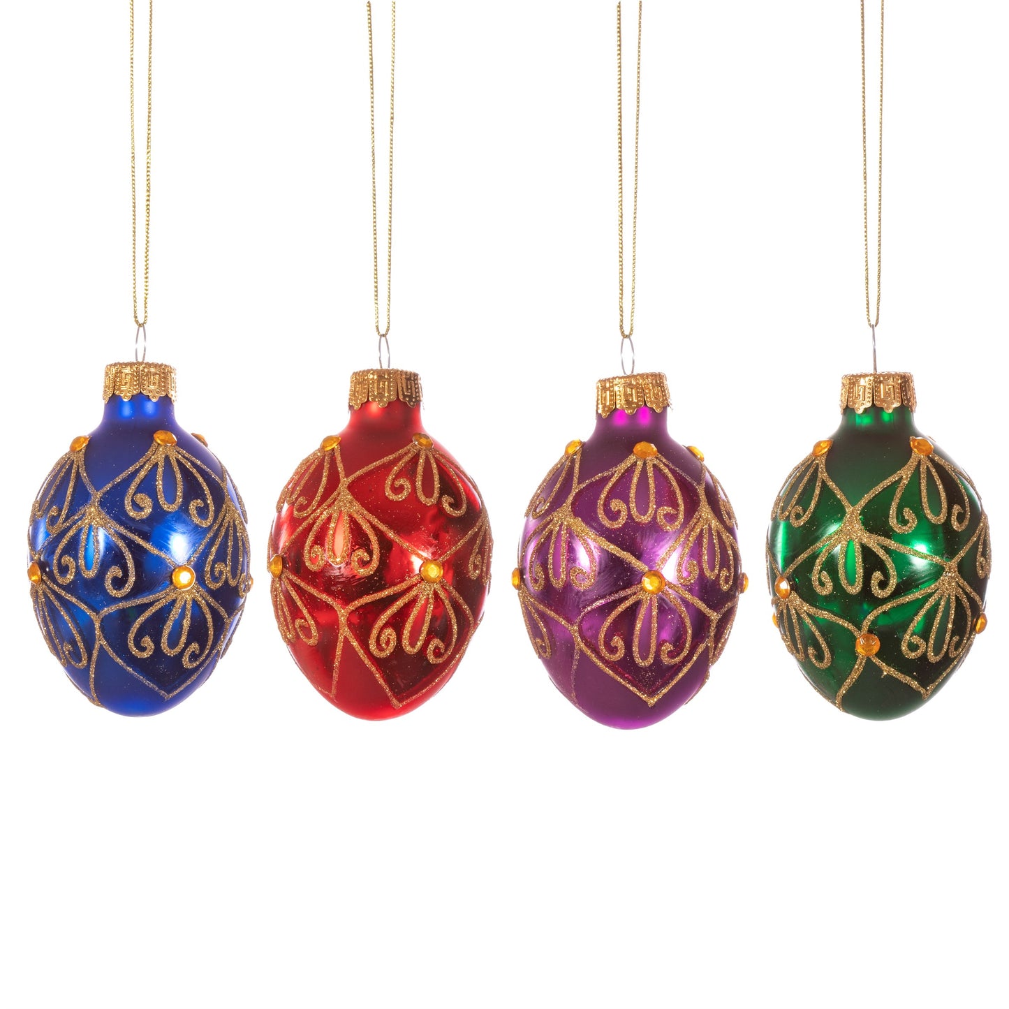 Egg Shaped Glass Christmas Tree Decorations (Set of 4)