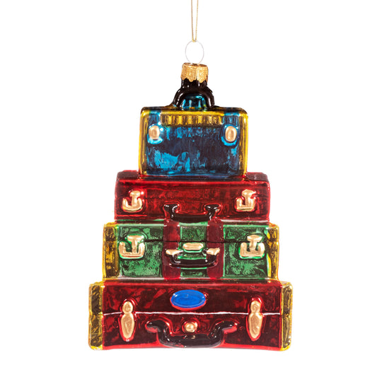 Retro Luggage Stack Glass Christmas Tree Decoration