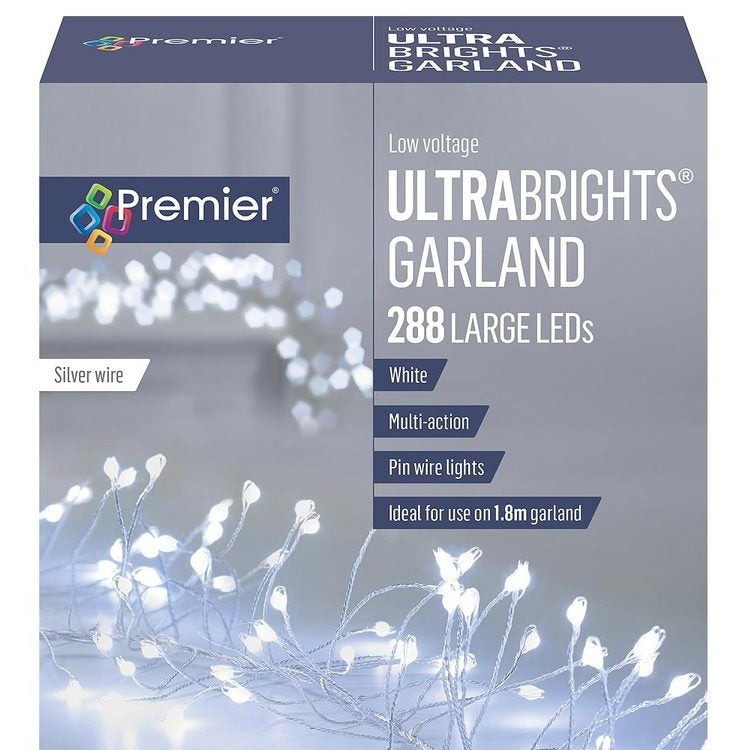 288 White LED Multi-Action Ultrabright Lights Garland (Silver Wire)