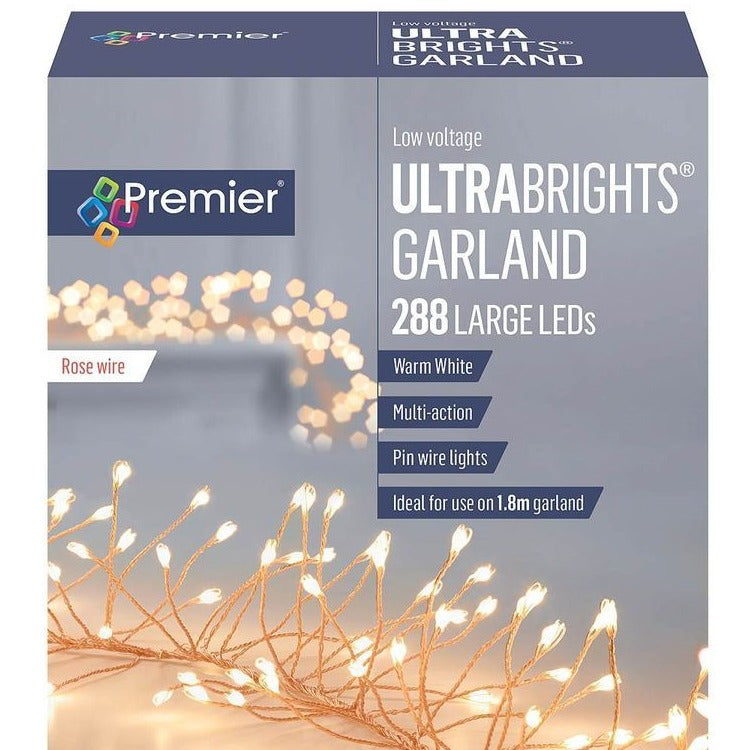 288 Warm White LED Multi-Action Ultrabright Lights Garland (Rose Gold Wire)